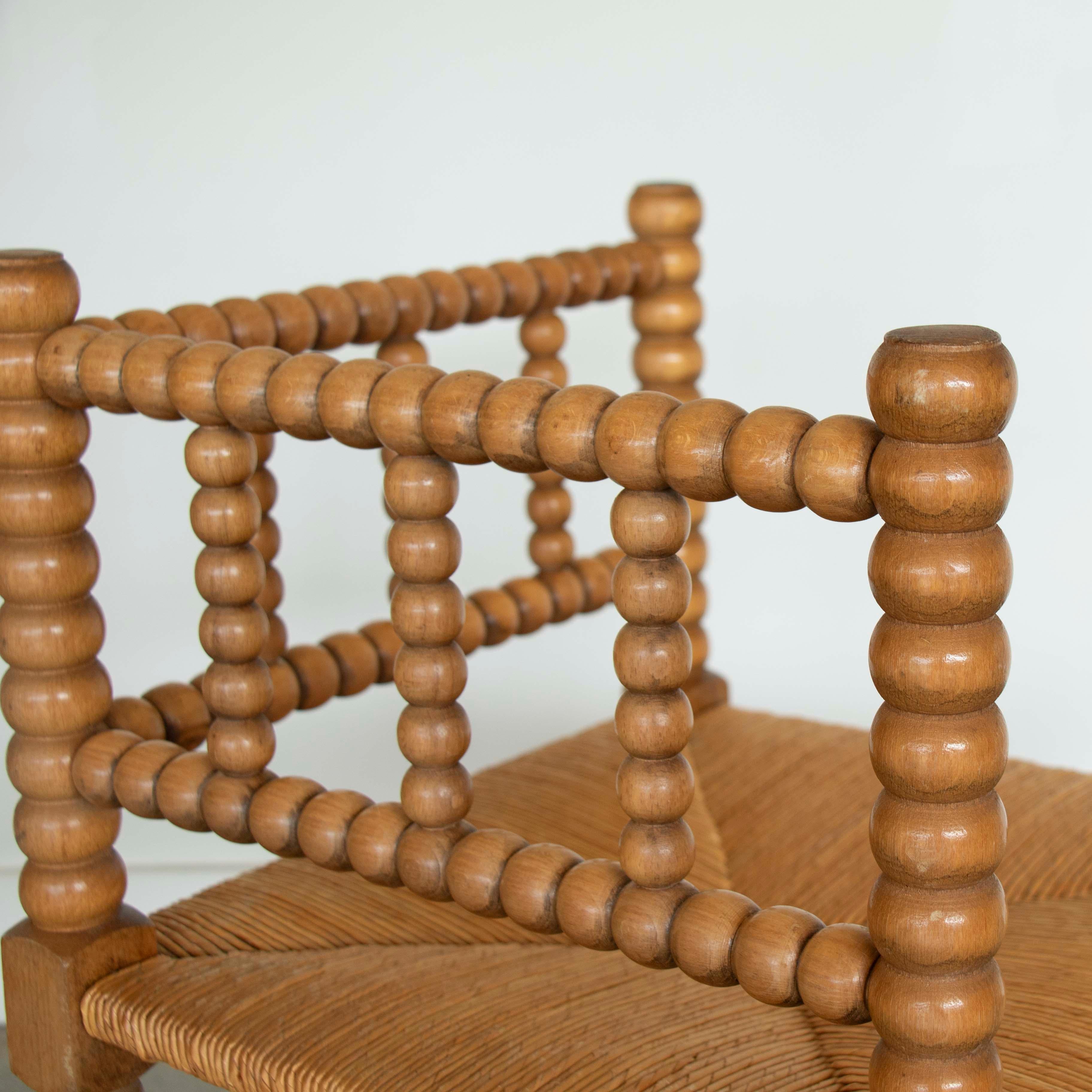 French Bobbin Wood and Woven Corner Chair 5
