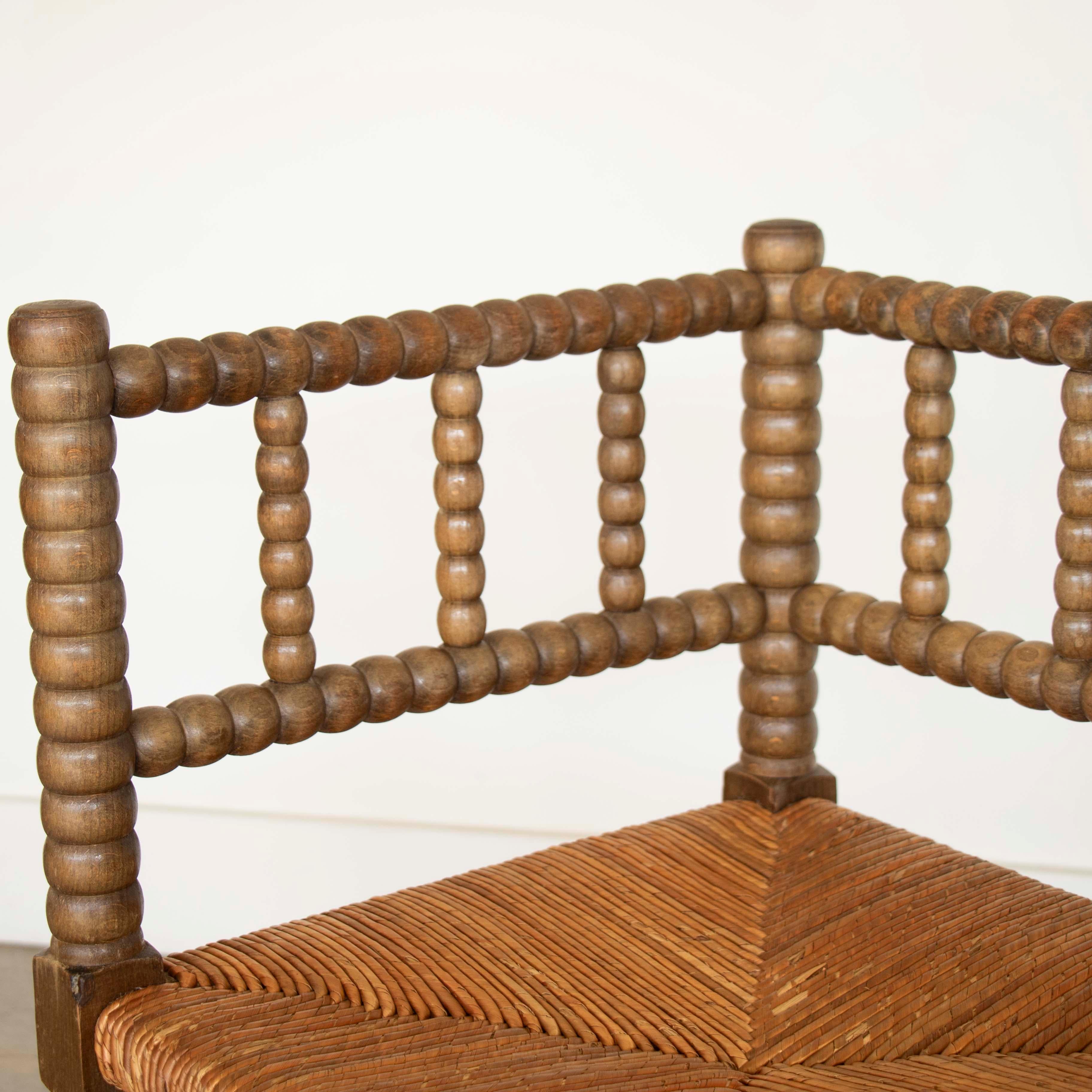 French Bobbin Wood and Woven Corner Chair 4