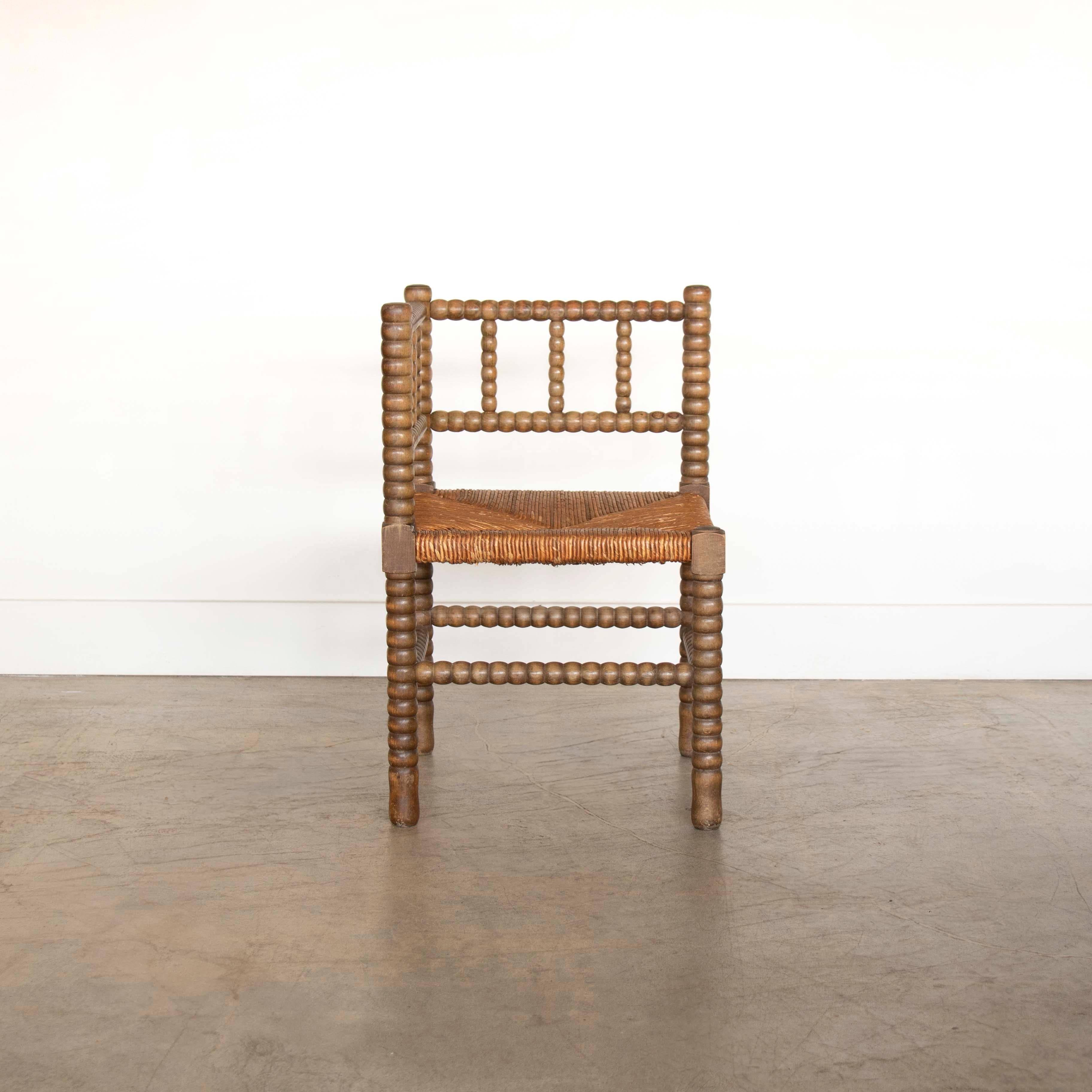20th Century French Bobbin Wood and Woven Corner Chair