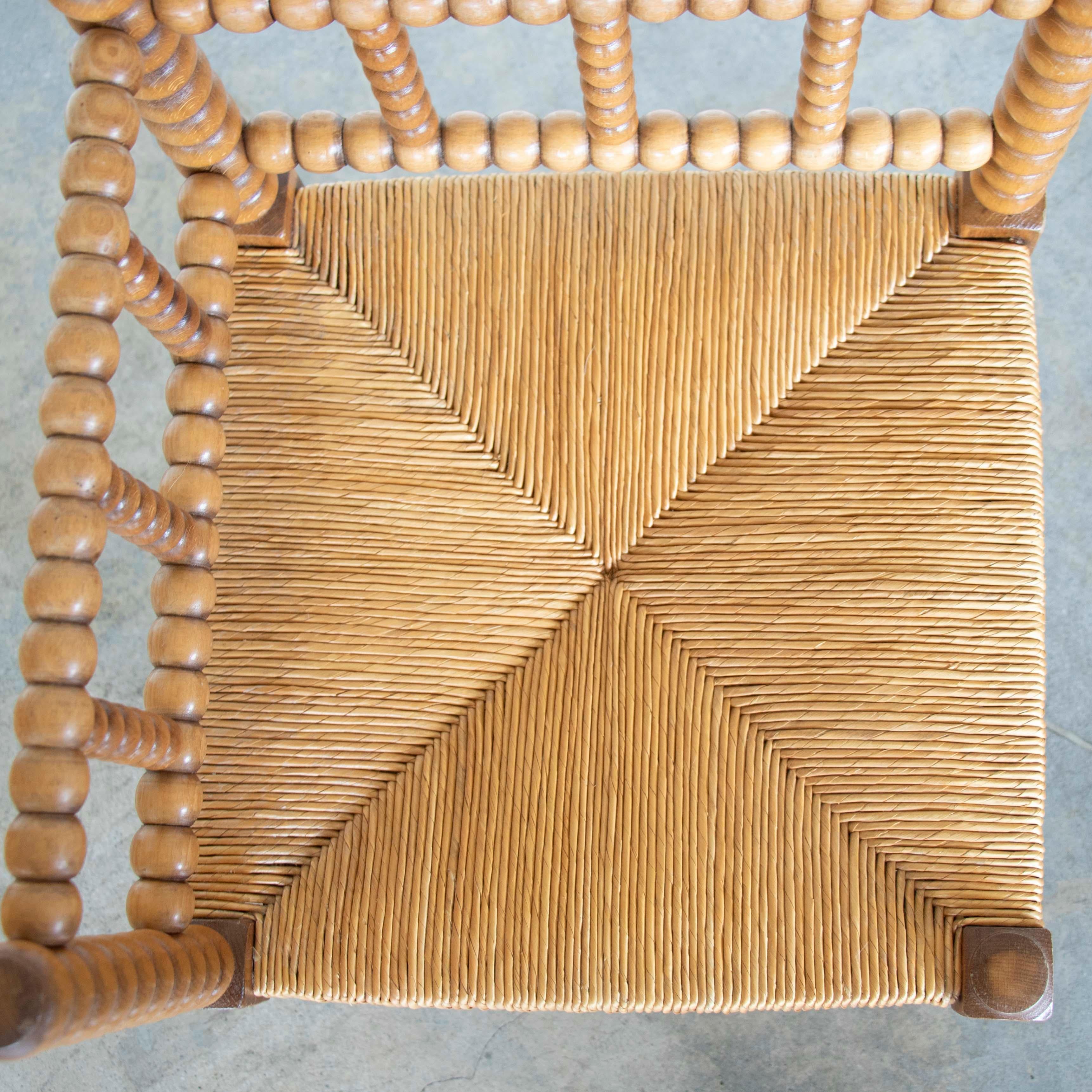 French Bobbin Wood and Woven Corner Chair 7