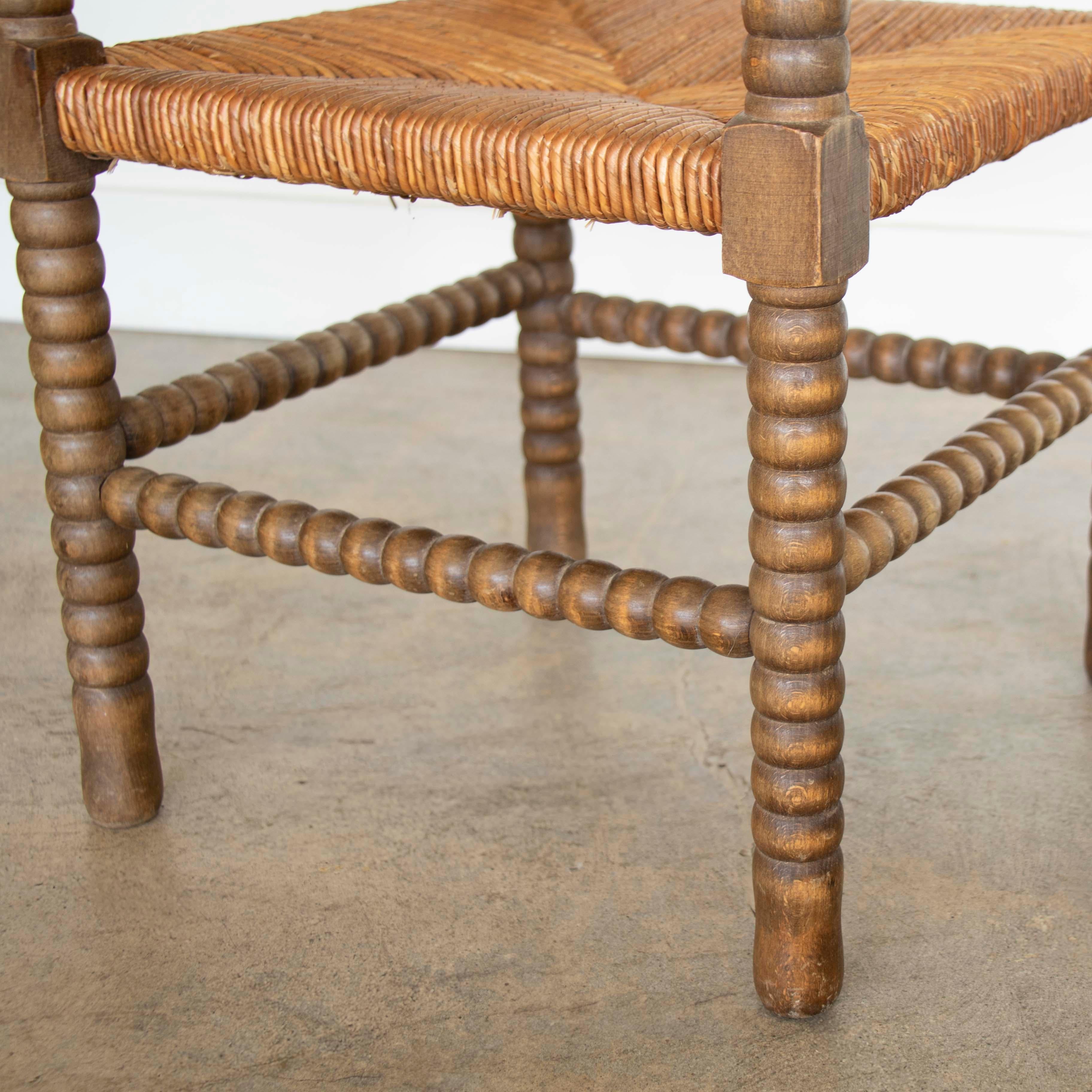 French Bobbin Wood and Woven Corner Chair 6