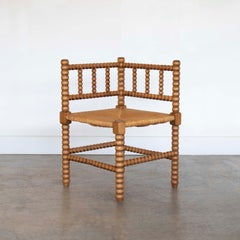 Französisch Bobbin Holz und gewebt Eckstuhl