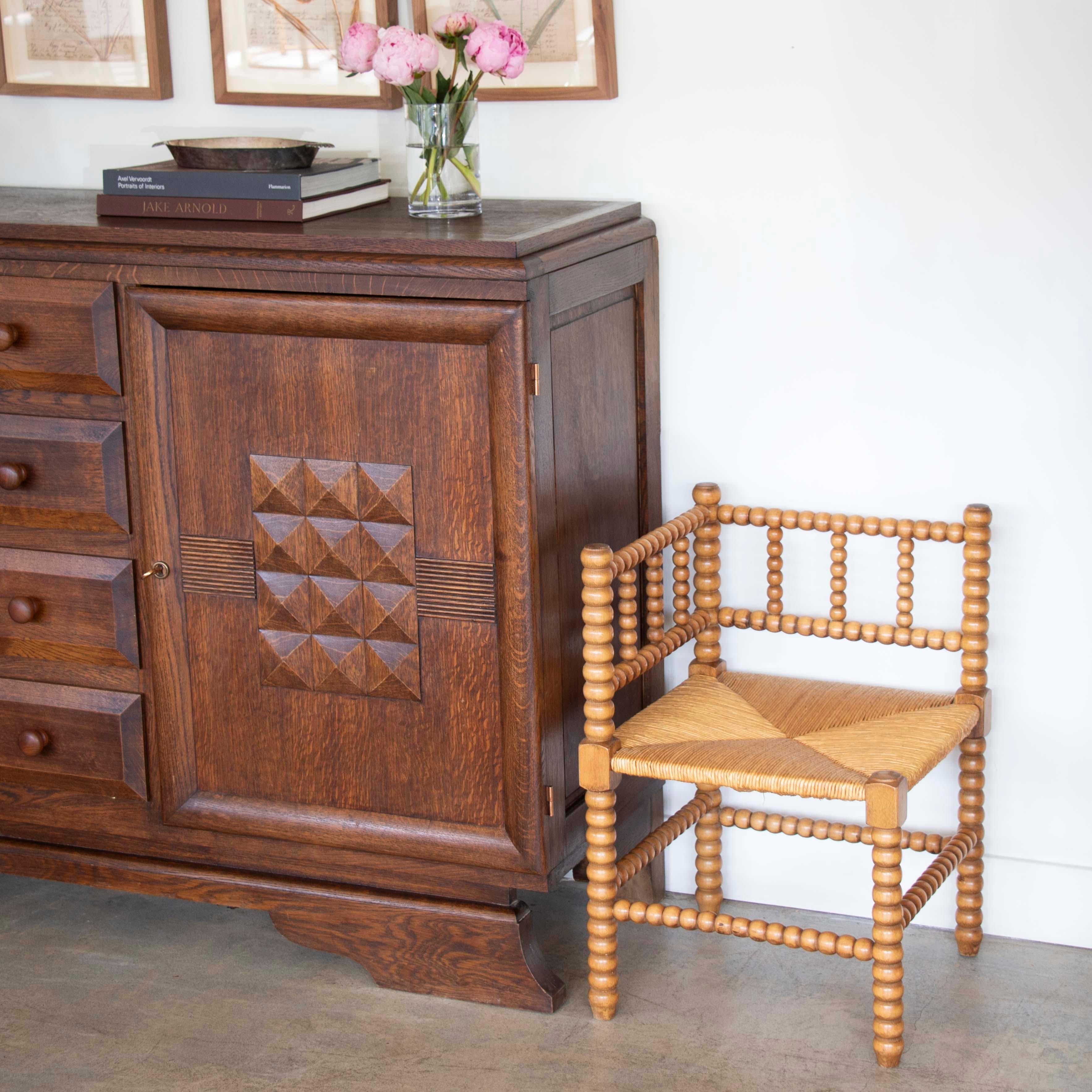 French Bobbin Wood and Woven Corner Chair In Good Condition In Los Angeles, CA