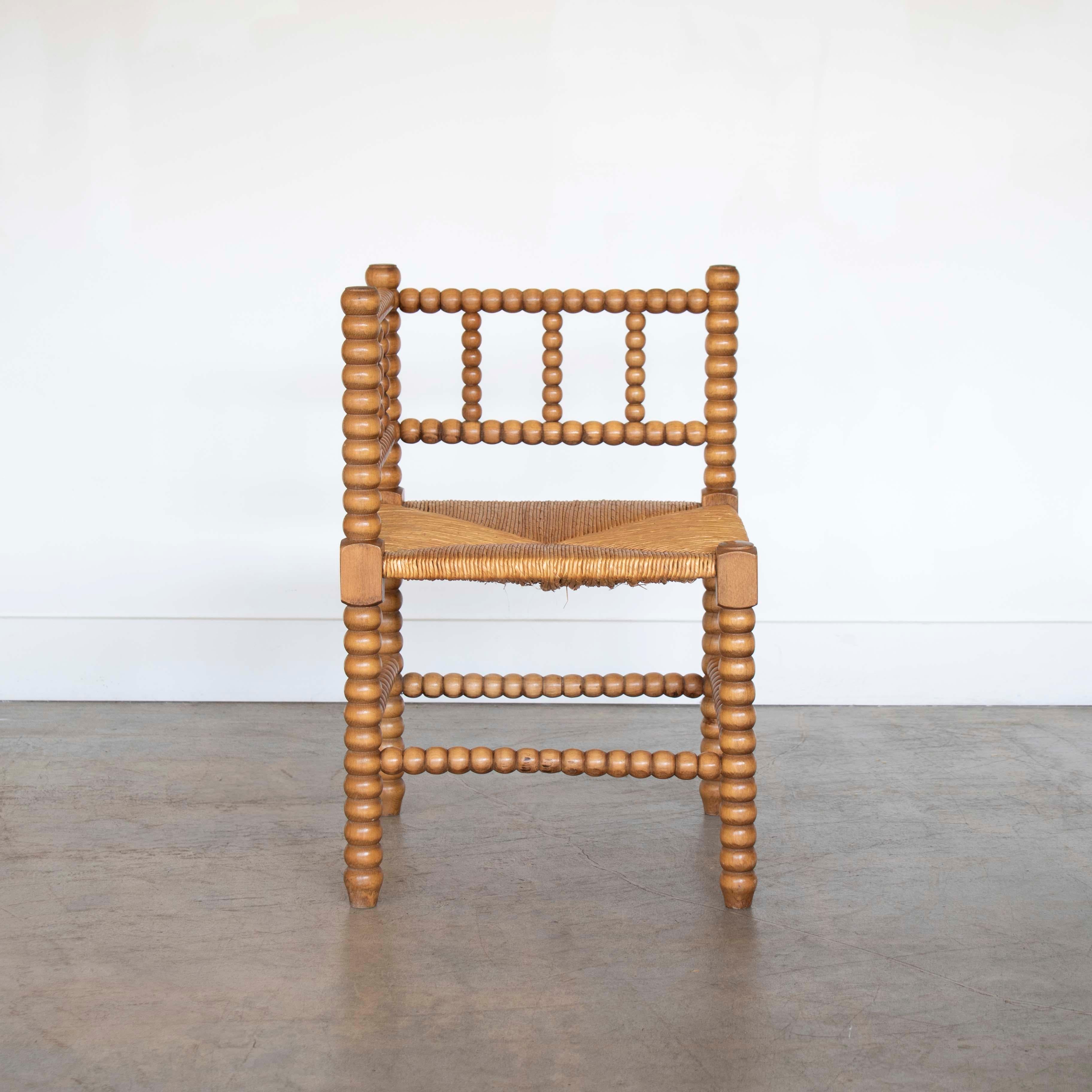 20th Century French Bobbin Wood and Woven Corner Chair
