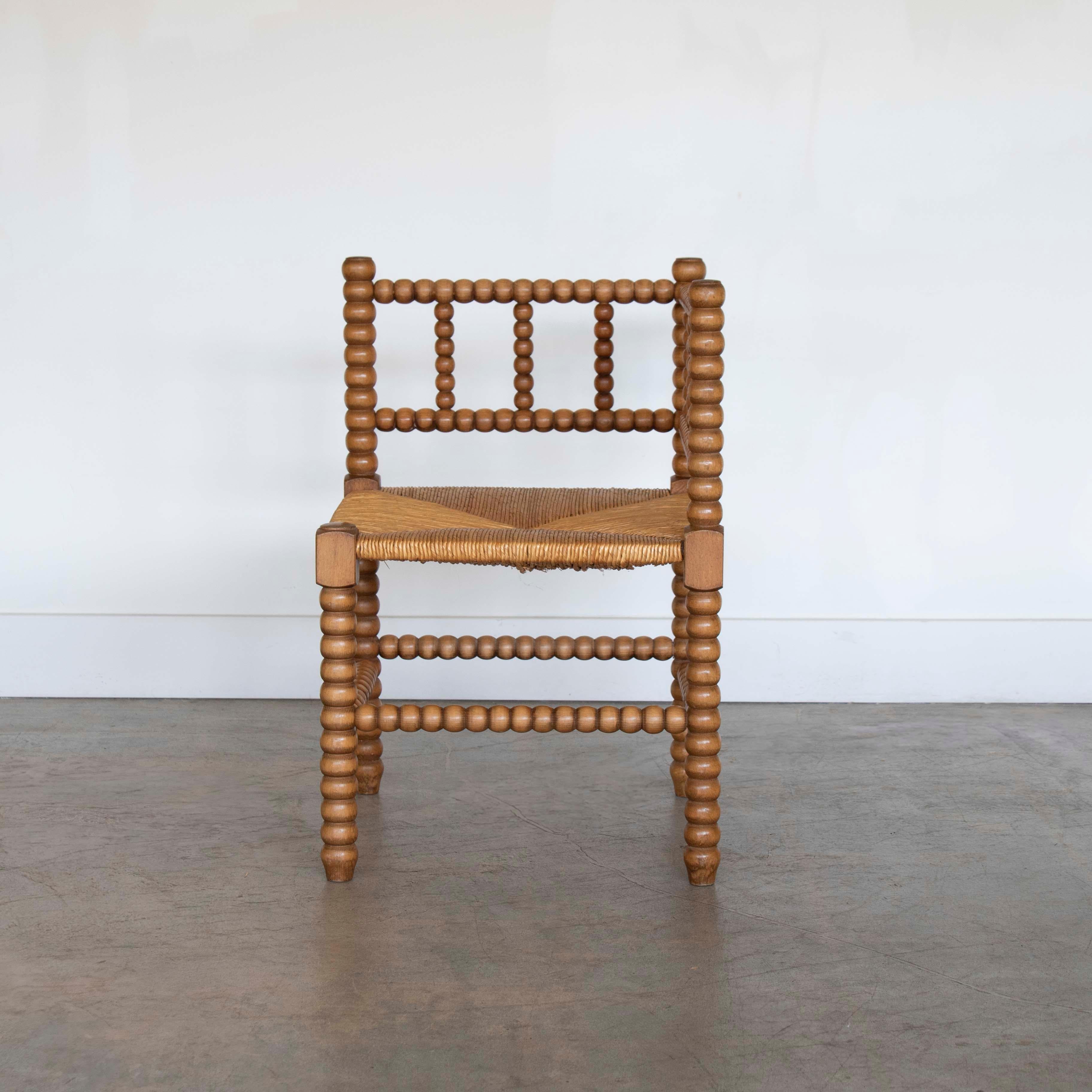 Oak French Bobbin Wood and Woven Corner Chair