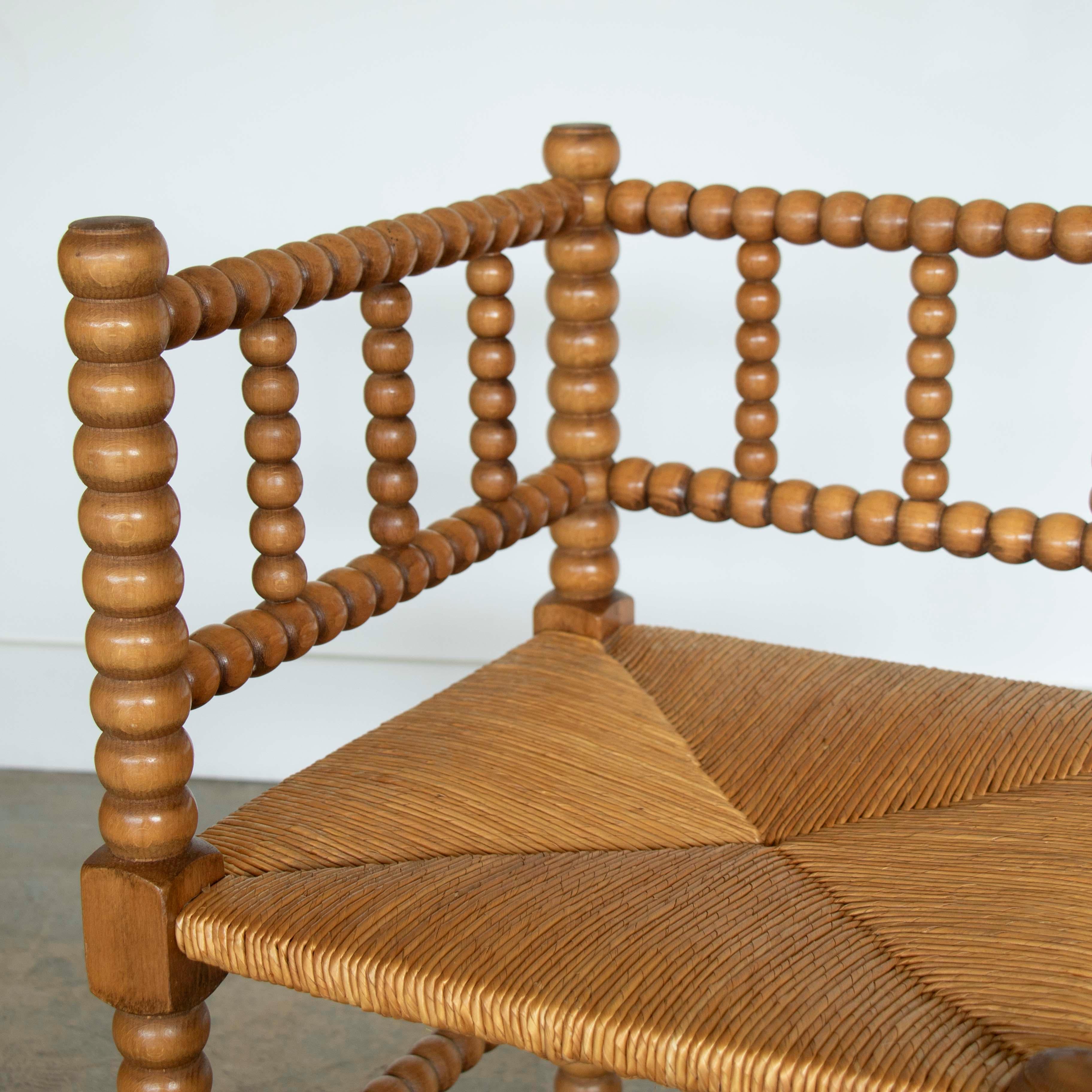 French Bobbin Wood and Woven Corner Chair 3