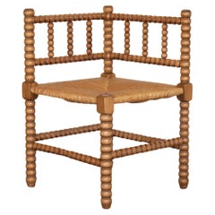 French Bobbin Wood and Woven Corner Chair