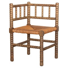 French Bobbin Wood and Woven Corner Chair