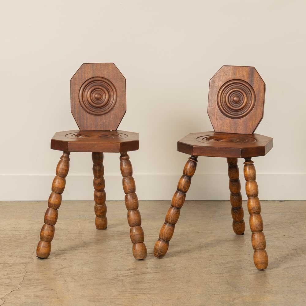 Chaise tripode en Bobbin Wood par Charles Dudouyt Bon état - En vente à Los Angeles, CA