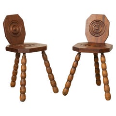 French Bobbin Wood Tripod Chair by Charles Dudouyt