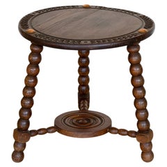 Vintage French Bobbin Wood Tripod Table