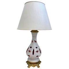 Antique French Bohemian Opaline Glass Table Lamp