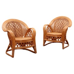 French Bohemian Set of 2 Bamboo Chairs from the 1960s