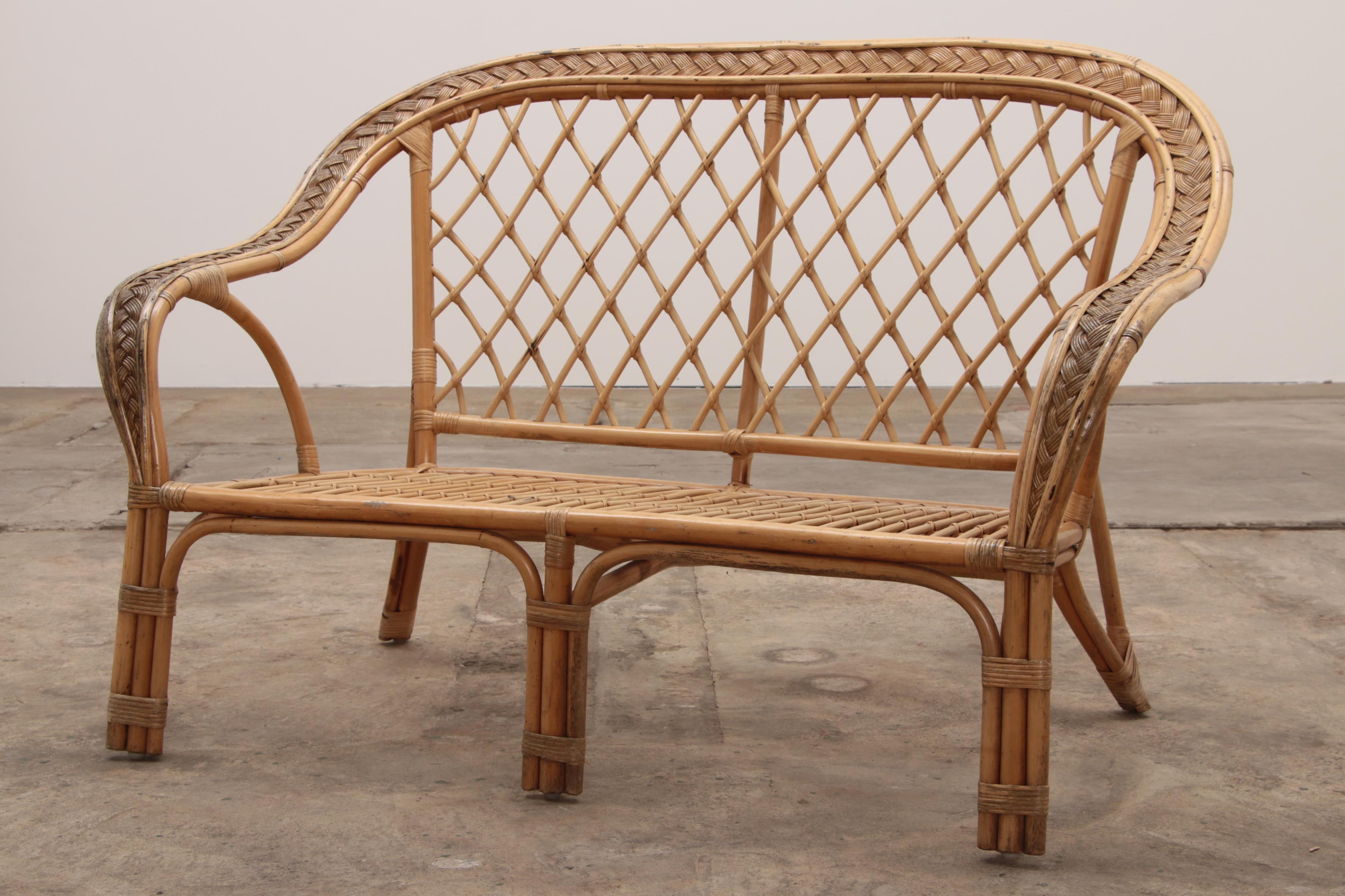 French Bohemian Sofa Made of Bamboo from the 1960s 4