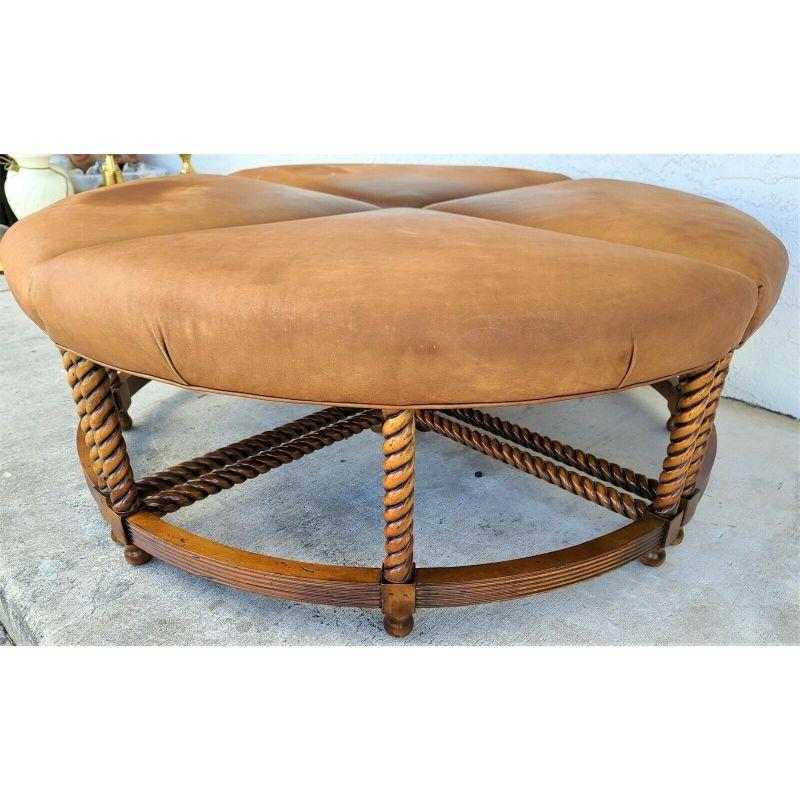 French Provincial French Boho Sectional Ottoman Barley Twist Leather Foot Stools 