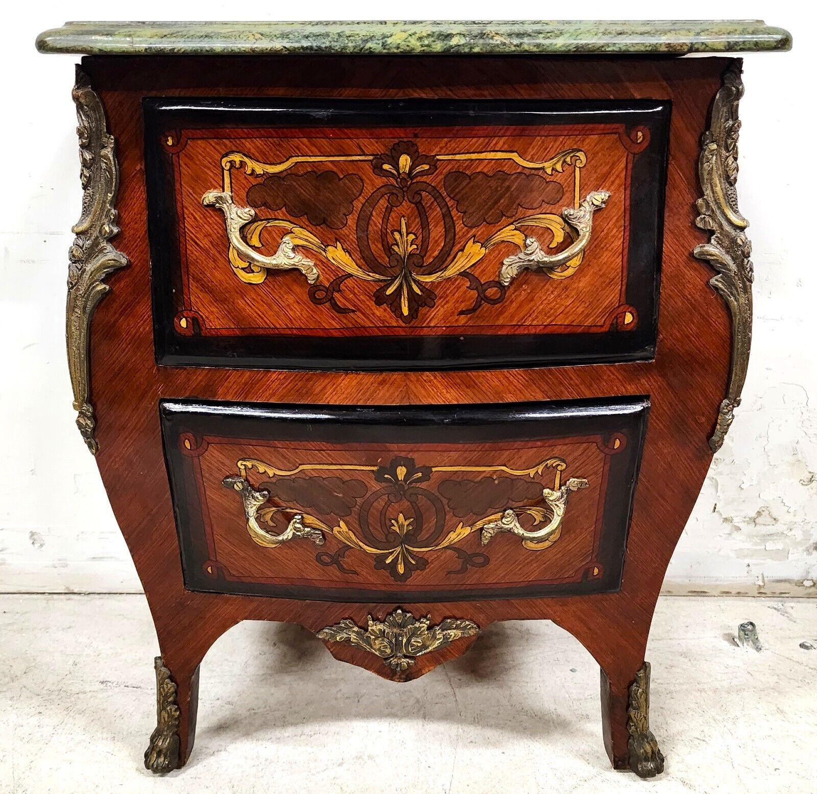 Bronze French Bombay Chest Nightstand Louis XV Marble Top Petite