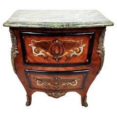French Bombay Chest Nightstand Louis XV Marble Top Petite