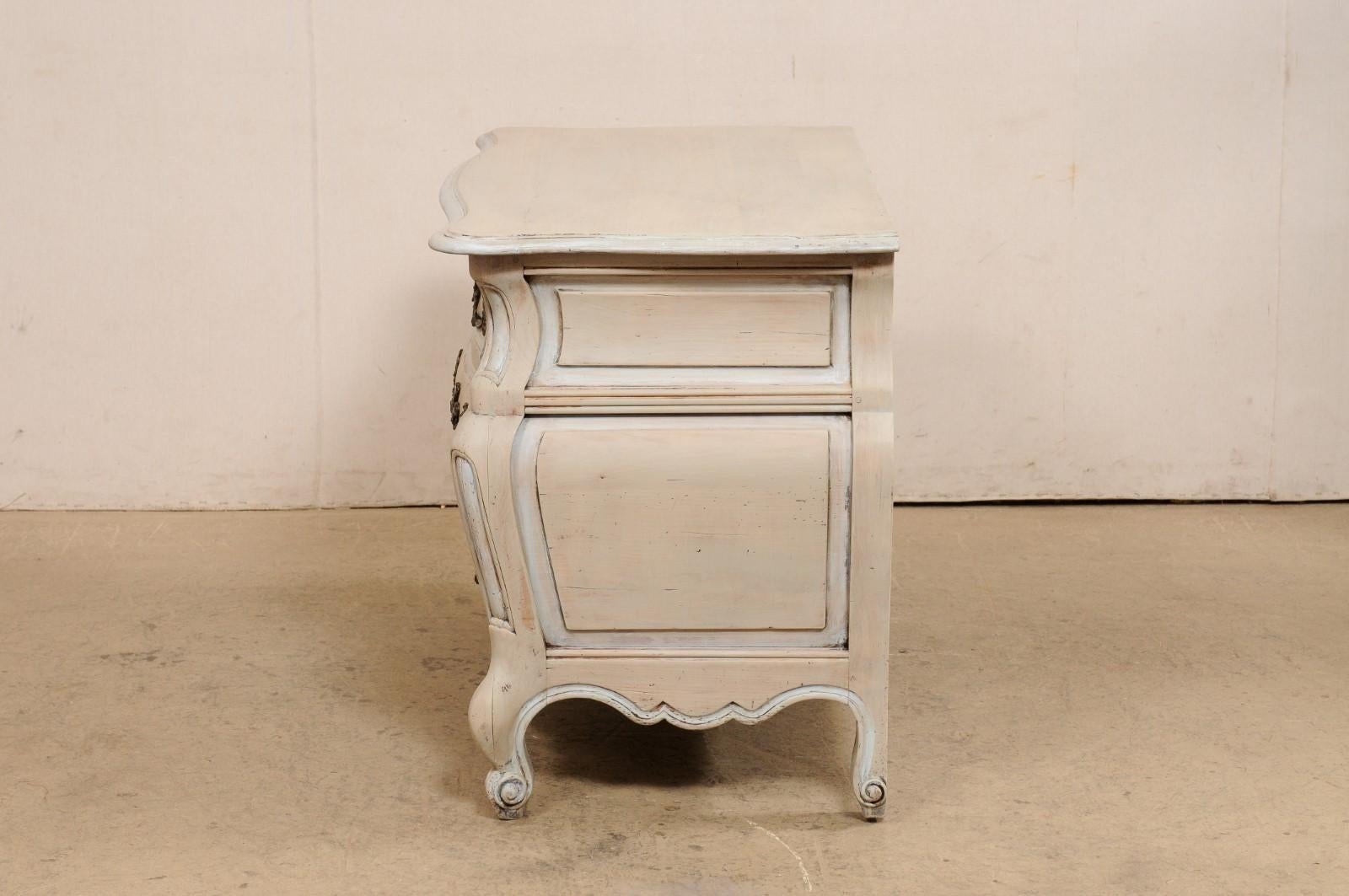 French Bombé Carved & Painted Wood Commode For Sale 7