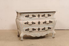 French Bombé Carved & Painted Wood Commode