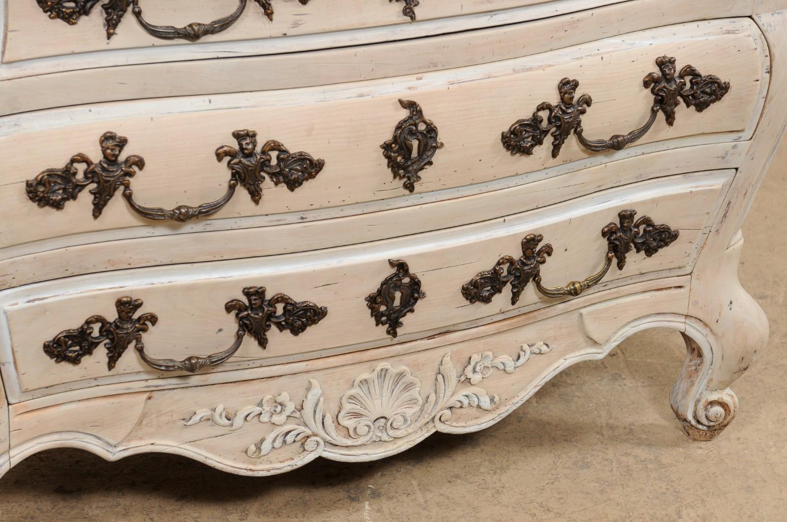 20th Century French Bombé Carved & Painted Wood Commode For Sale