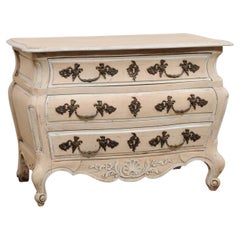 Vintage French Bombé Carved & Painted Wood Commode