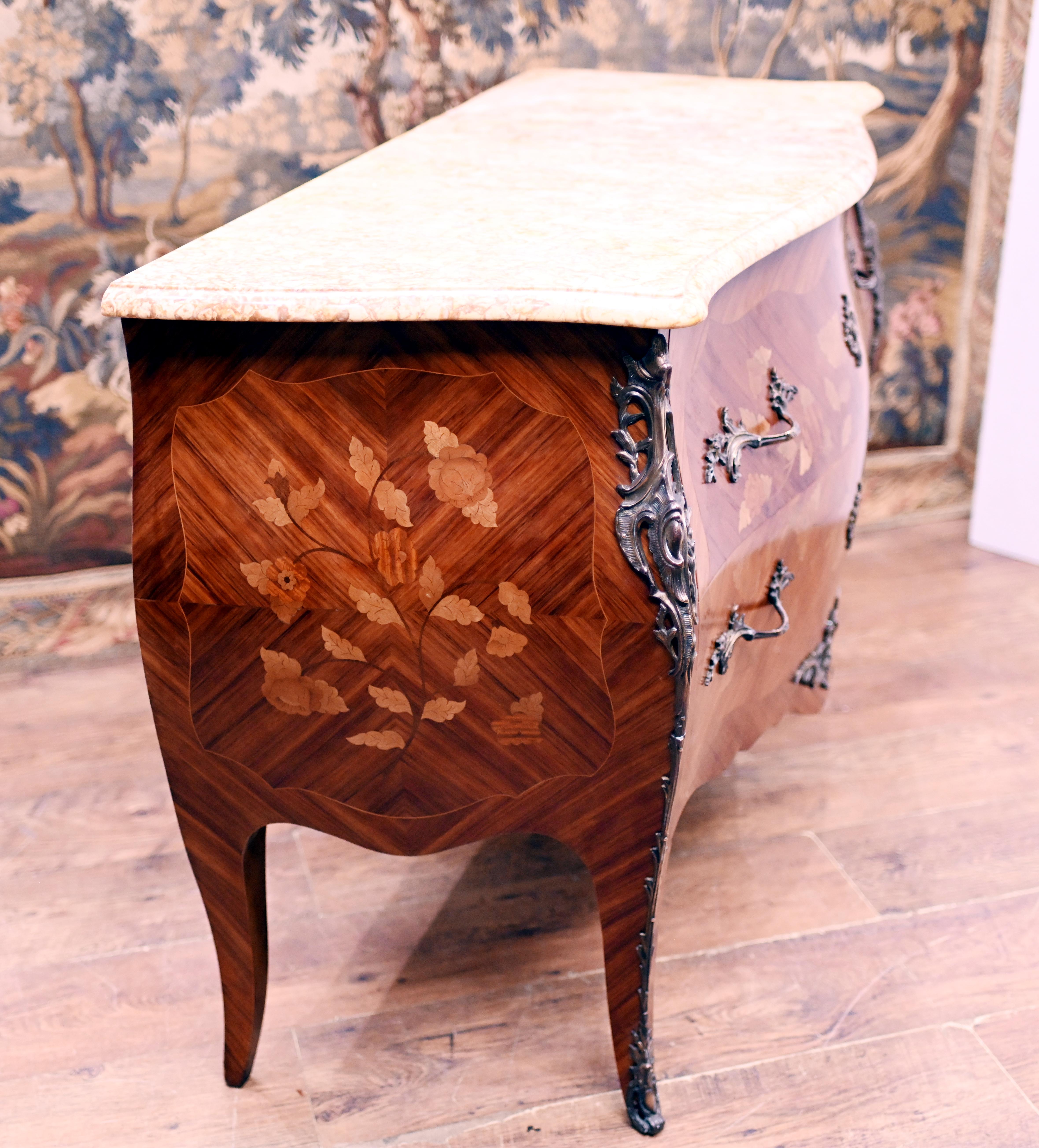 French Bombe Commode Antique Chest of Drawers 1880 Marquetry Inlay 3
