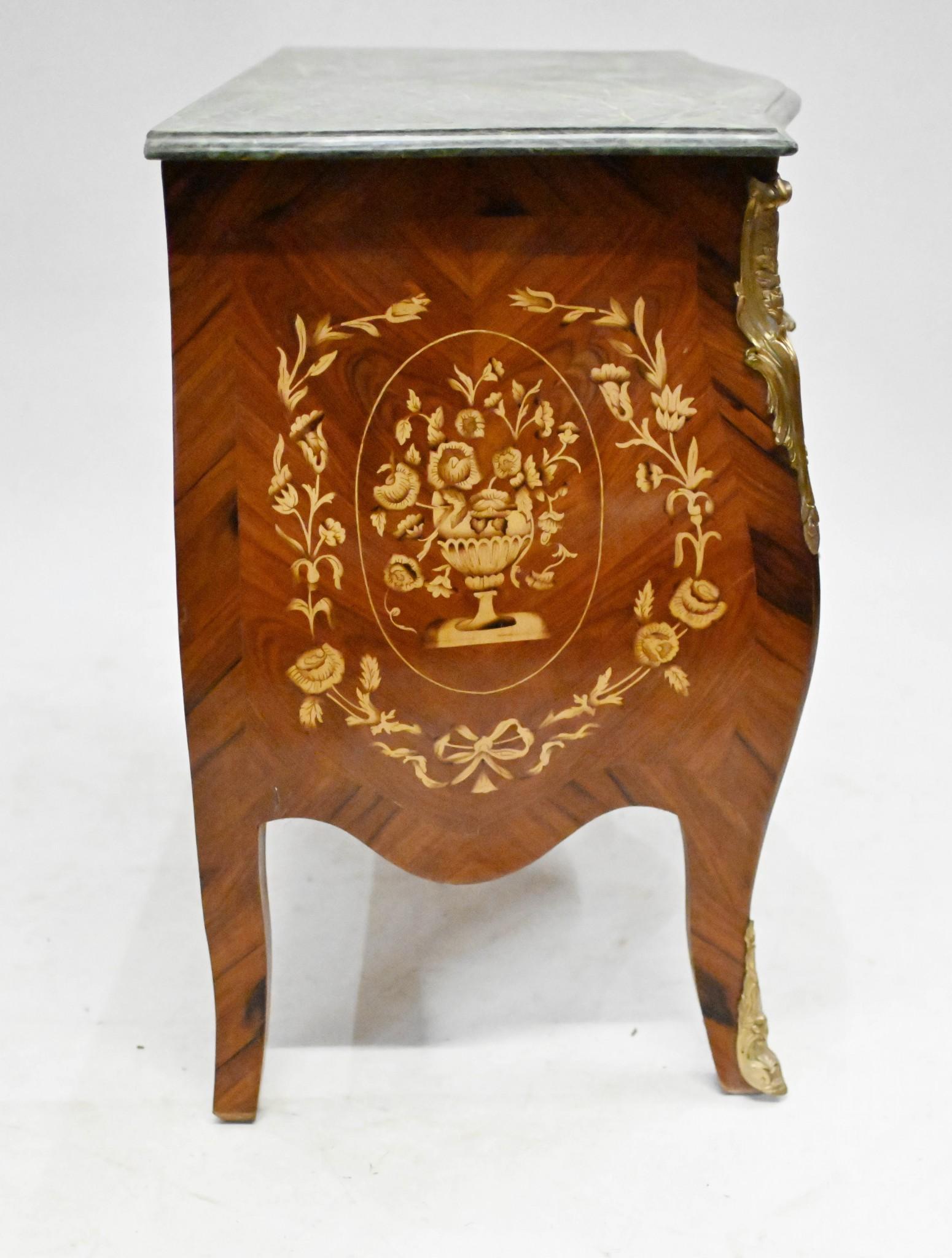 Late 20th Century French Bombe Commode Inlay Chest of Drawers For Sale