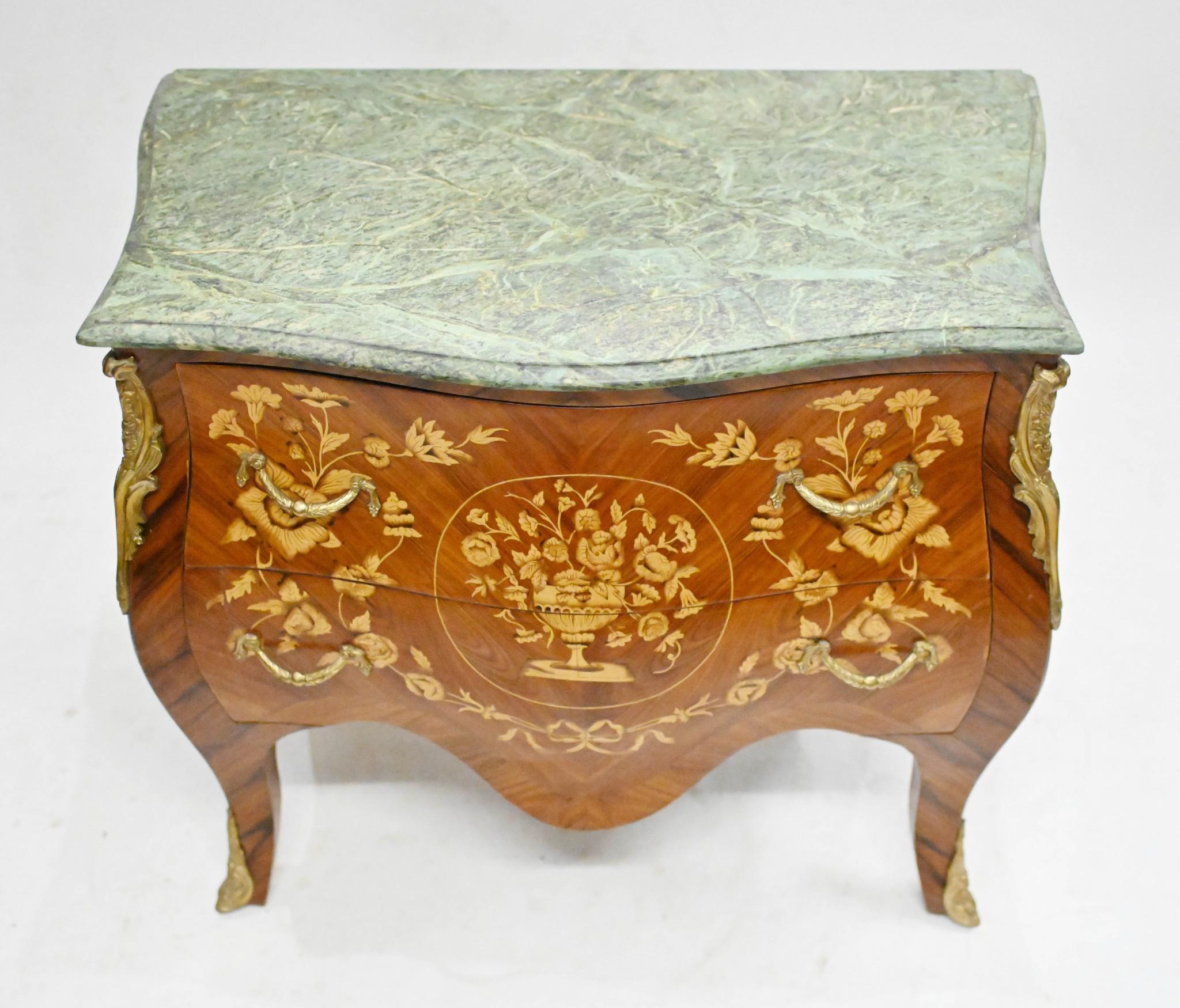 French Bombe Commode Inlay Chest of Drawers For Sale 1