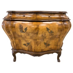 Vintage Italian Burl Olive Wood Patch Parquetry Chest Commode