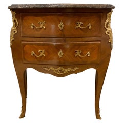 French Bombe Shaped Commode with Gray Marble Top French Bombe Shaped Commode with Gray Marble Top