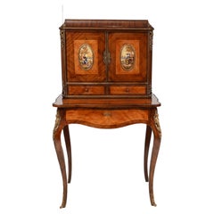 Escritorio francés Bonheur De Jour Pintado Placques Kingwood, Años 30