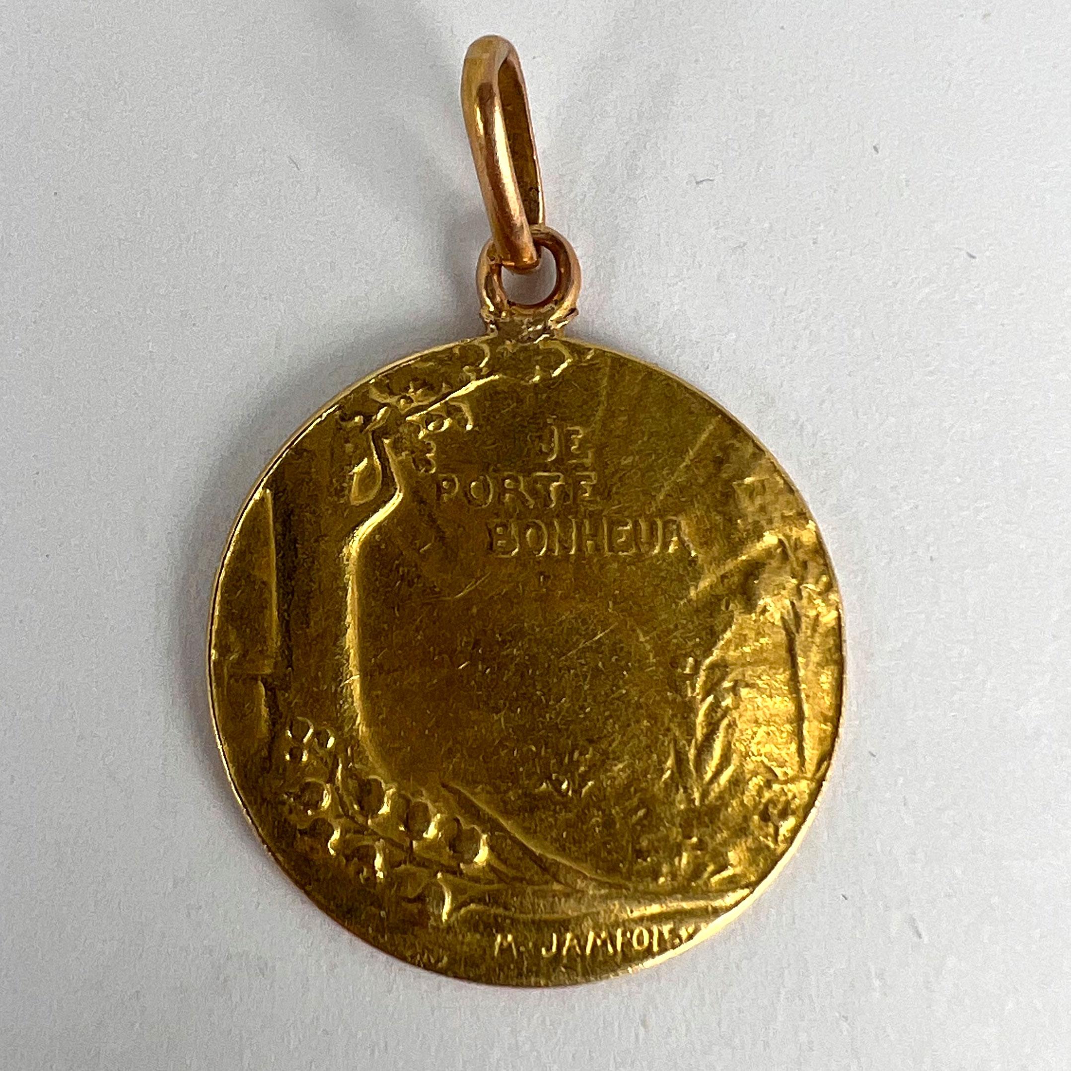 French Bonheur Good Luck 18K Yellow Gold Lucky Charm Medal Pendant For Sale 6