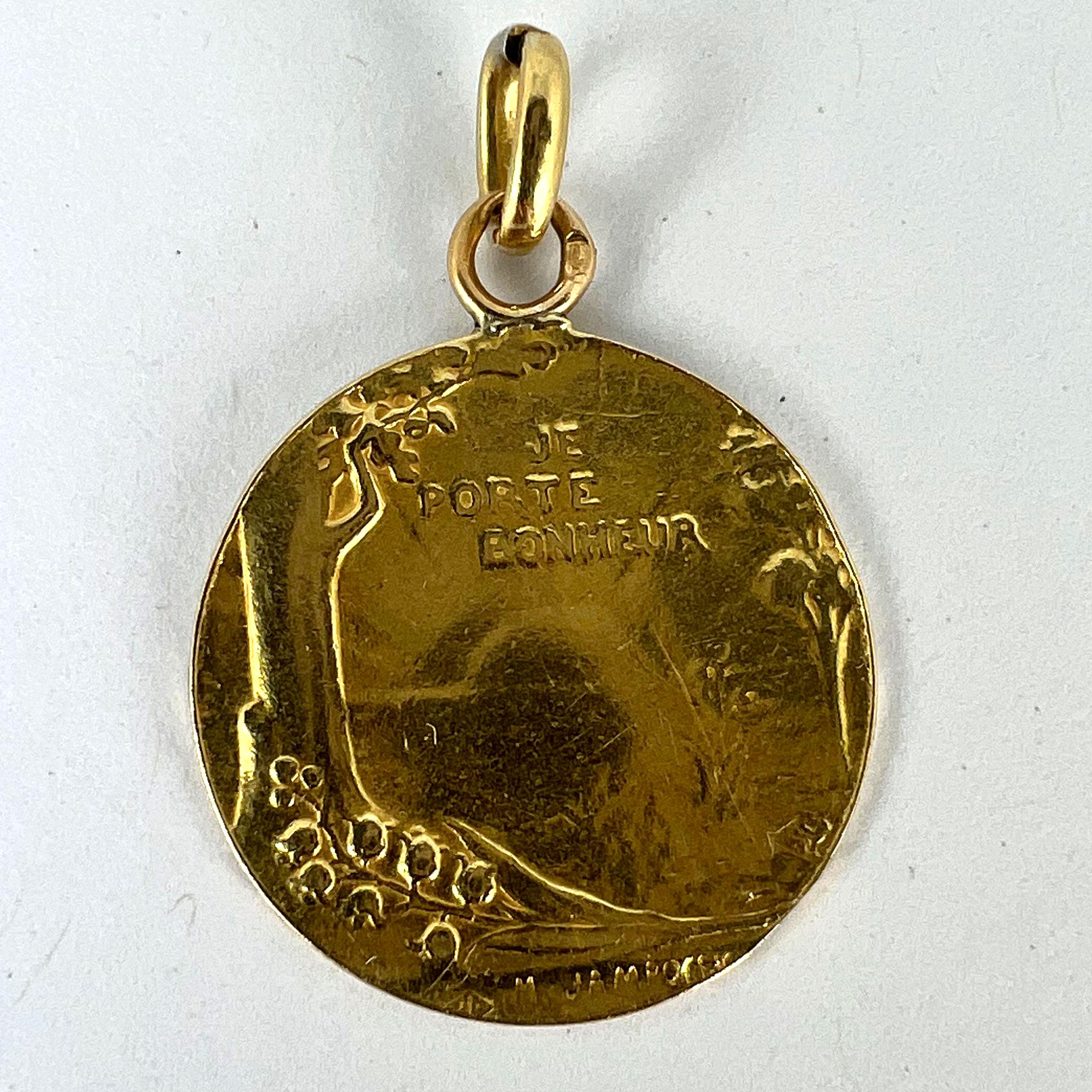 French Bonheur Good Luck 18K Yellow Gold Lucky Charm Medal Pendant For Sale 8