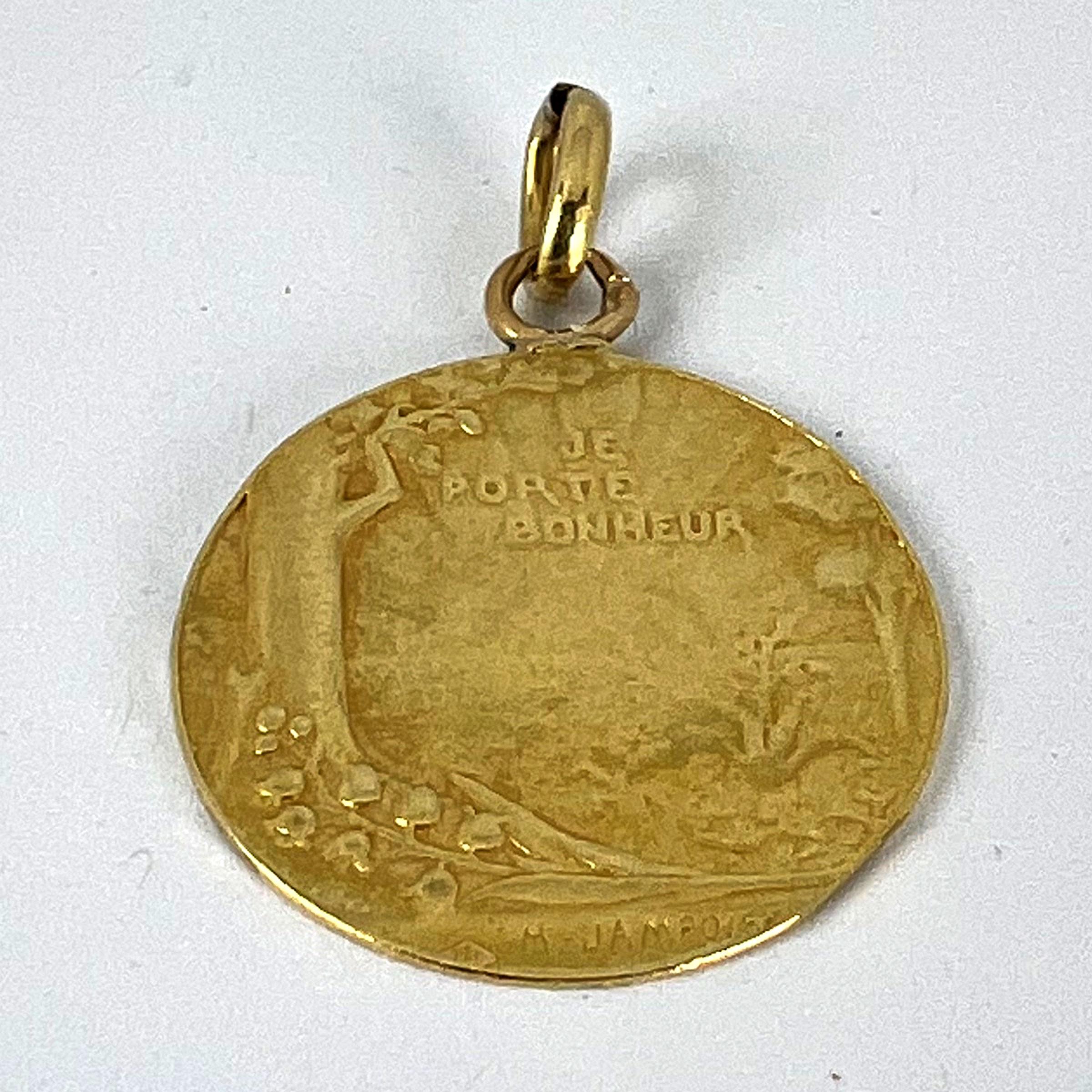 French Bonheur Good Luck 18K Yellow Gold Lucky Charm Medal Pendant For Sale 10