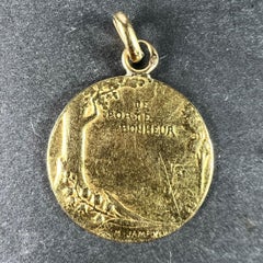 French Bonheur Good Luck 18K Yellow Gold Lucky Charm Medal Pendant