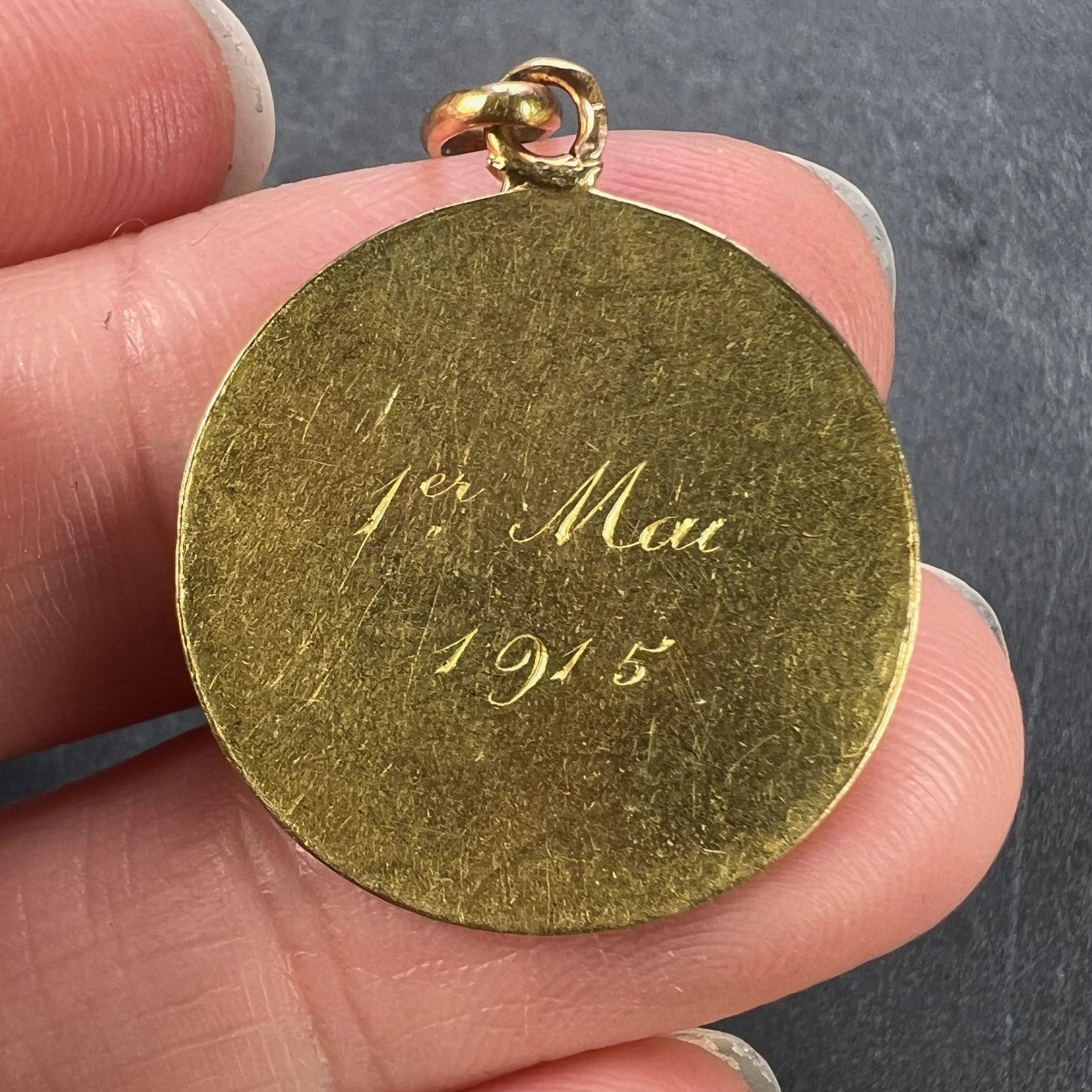 French Bonheur Good Luck 18K Yellow Gold Lucky Charm Medal Pendant 2