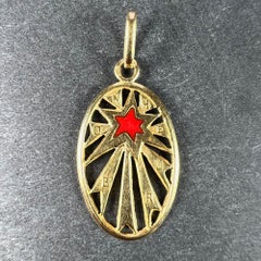French Bonheur Lucky Star Good Luck 18K Yellow Gold Enamel Charm Pendant