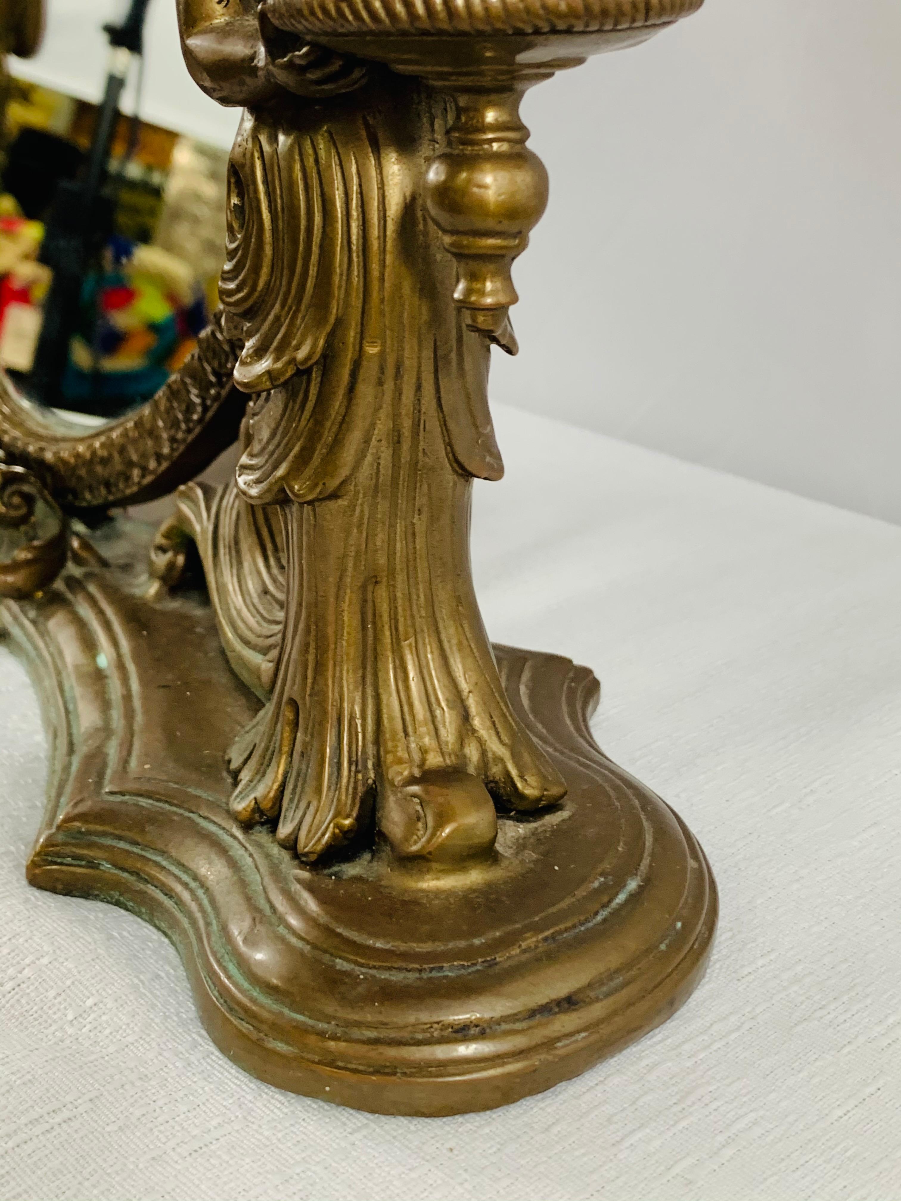 Louis XV Style French Bronze Vanity Mirror with Cherubs Candleholders  In Good Condition For Sale In Plainview, NY