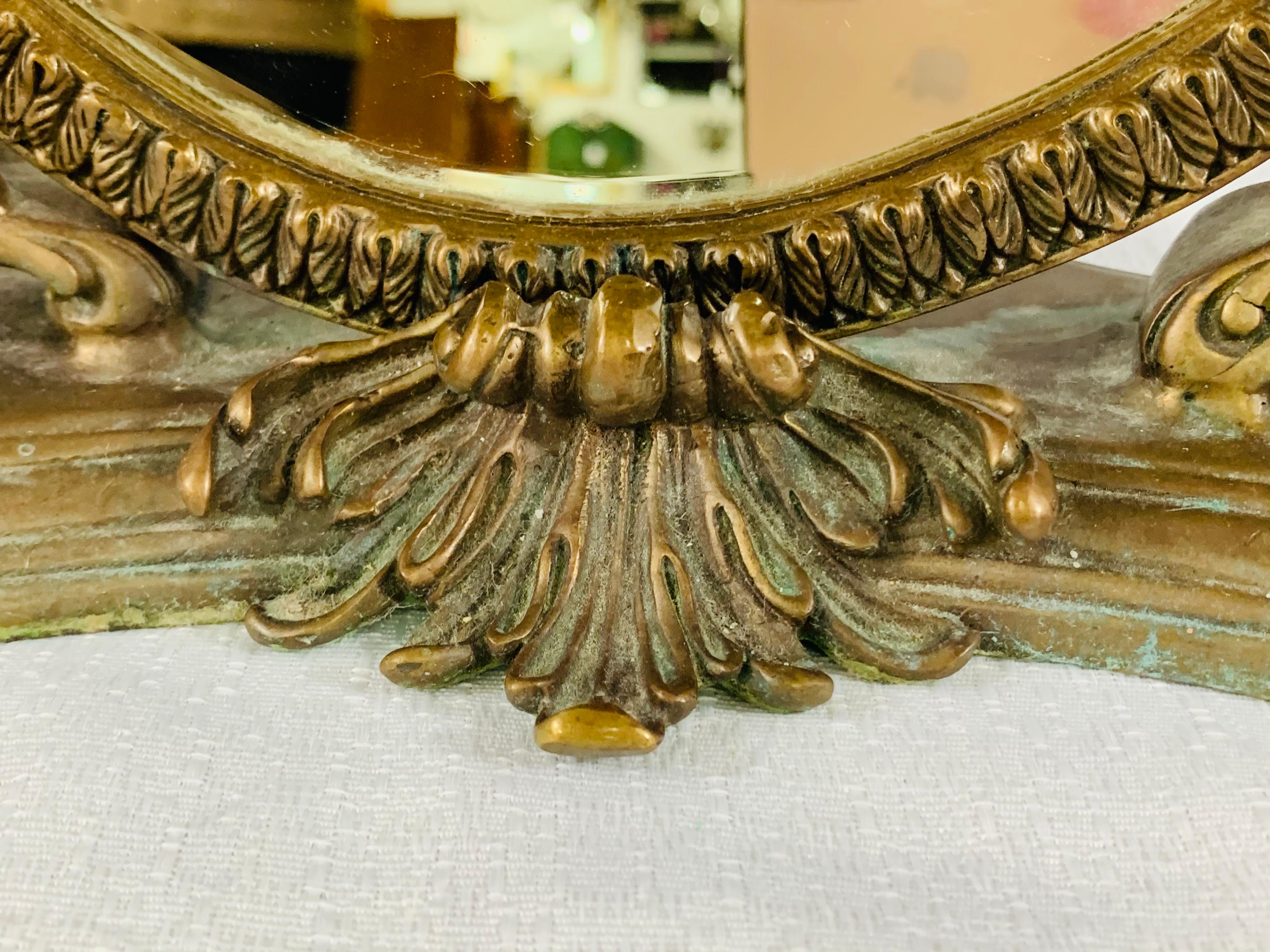 Louis XV Style French Bronze Vanity Mirror with Cherubs Candleholders  For Sale 1