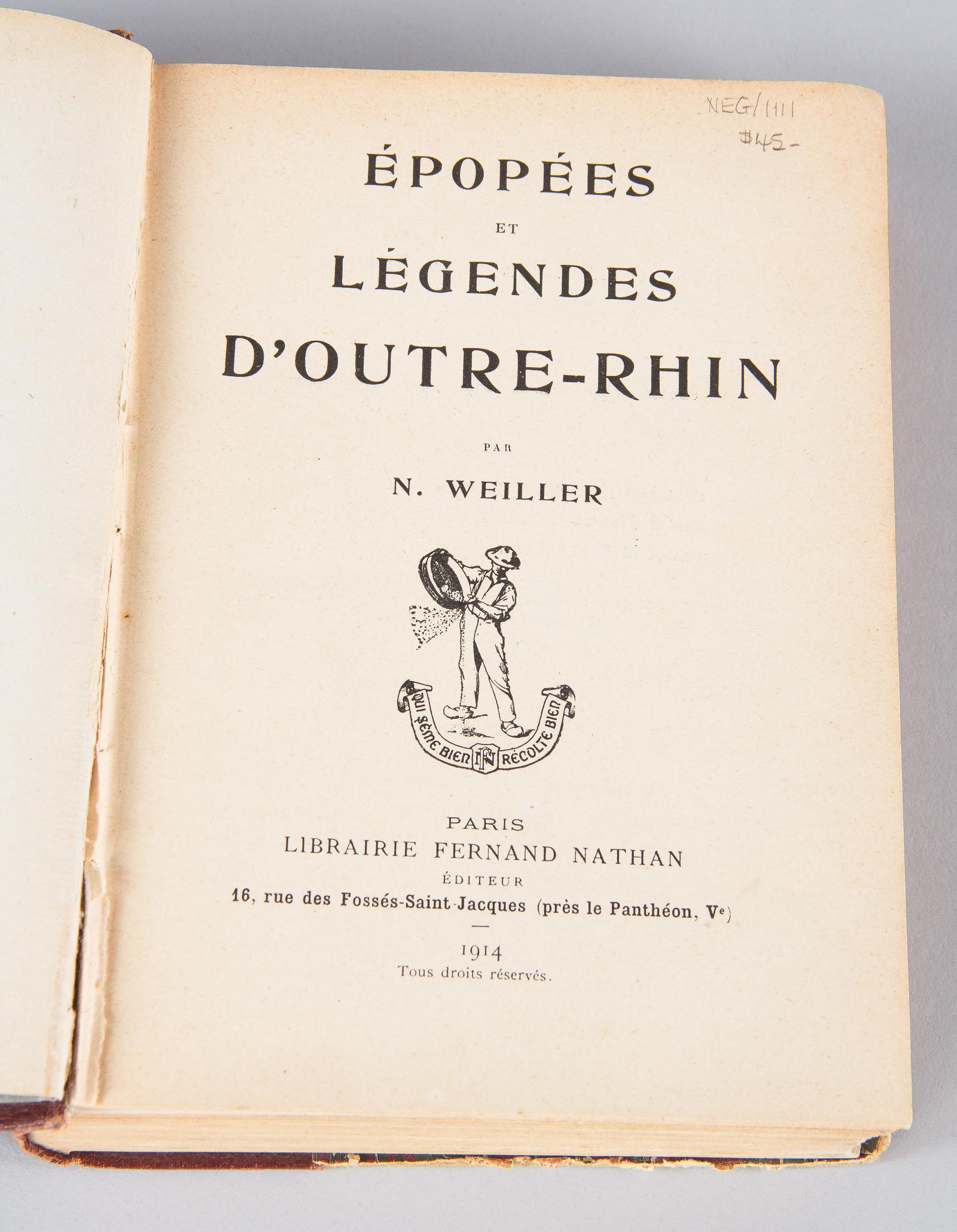 French Book Epopees et Legendes d'Outre-Rhin by N. Weiller, 1914 For Sale 2