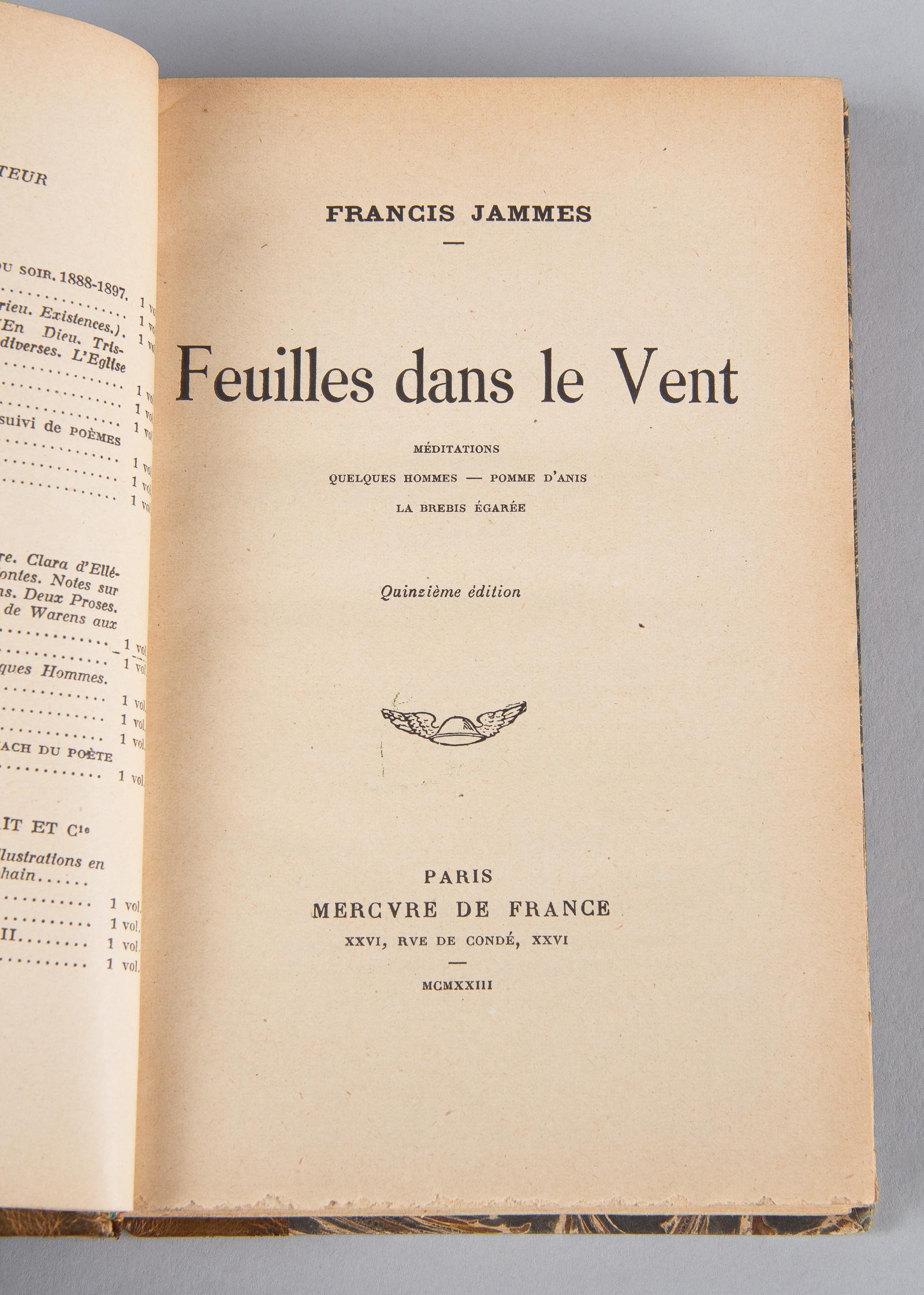 French Book, Feuilles Dans Le Vent by Francis Jammes, 1923 2