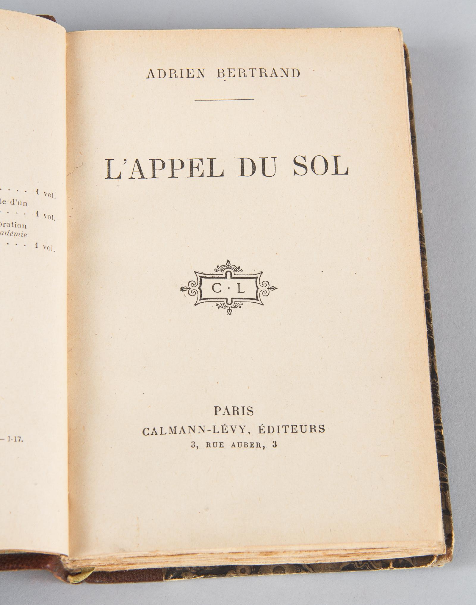 French Book, L' Appel du Sol by Adrien Bertrand, 1916 1