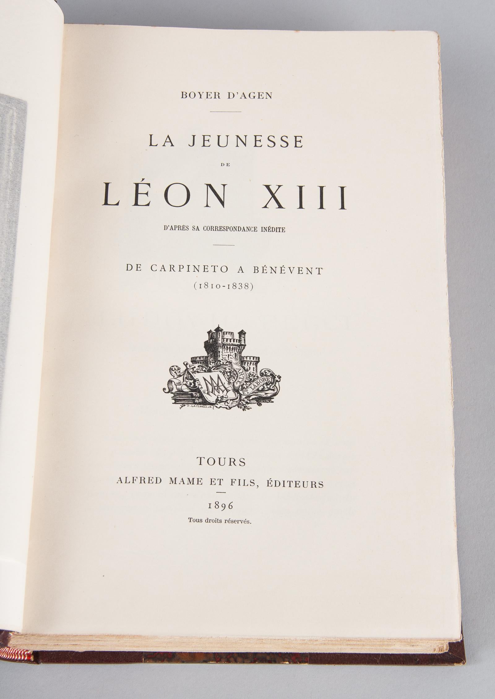 French Book, La Jeunesse de Leon XIII by Boyer d'Agen, 1896 3