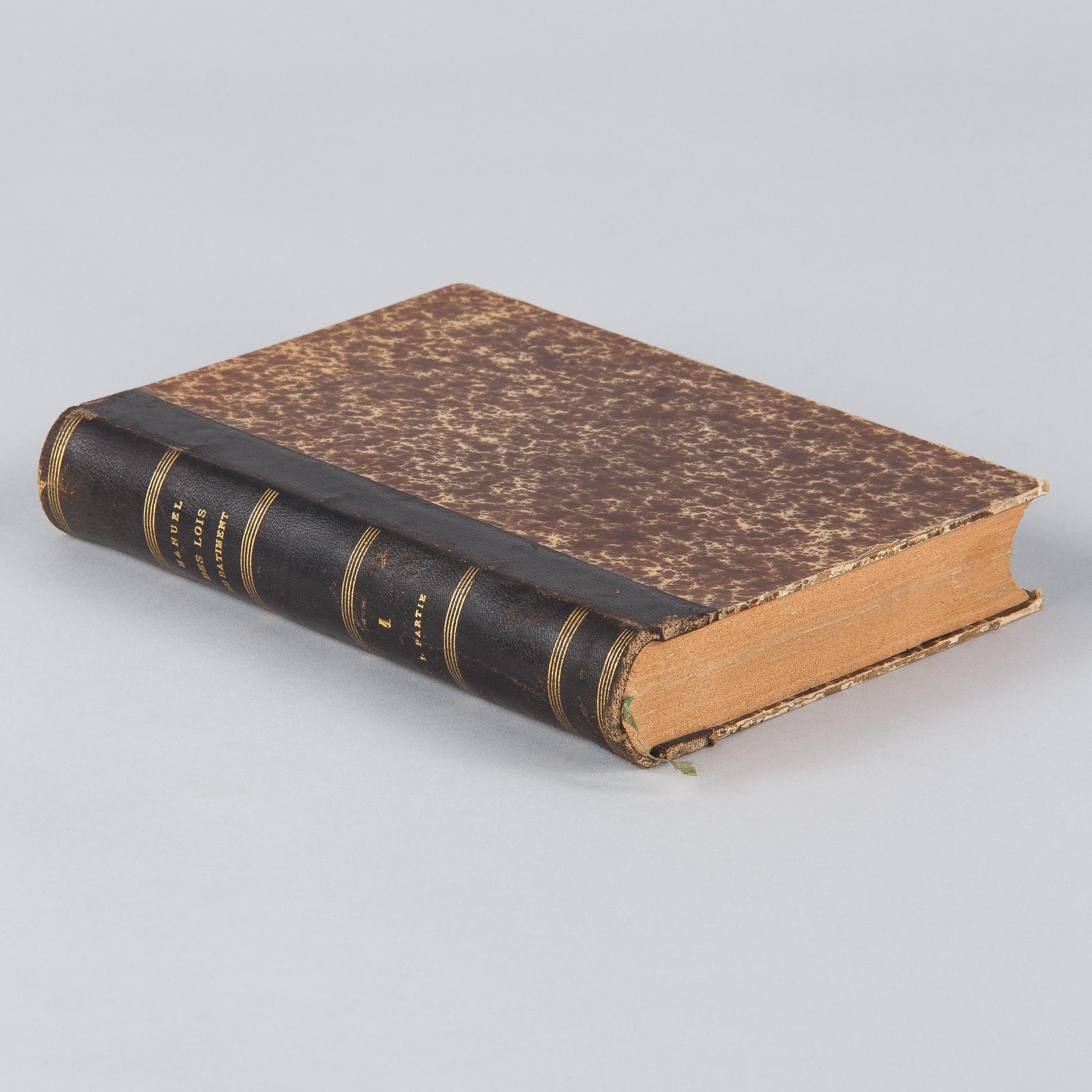 Leather French Book, Manuel des Lois du Batiment, 1879 For Sale