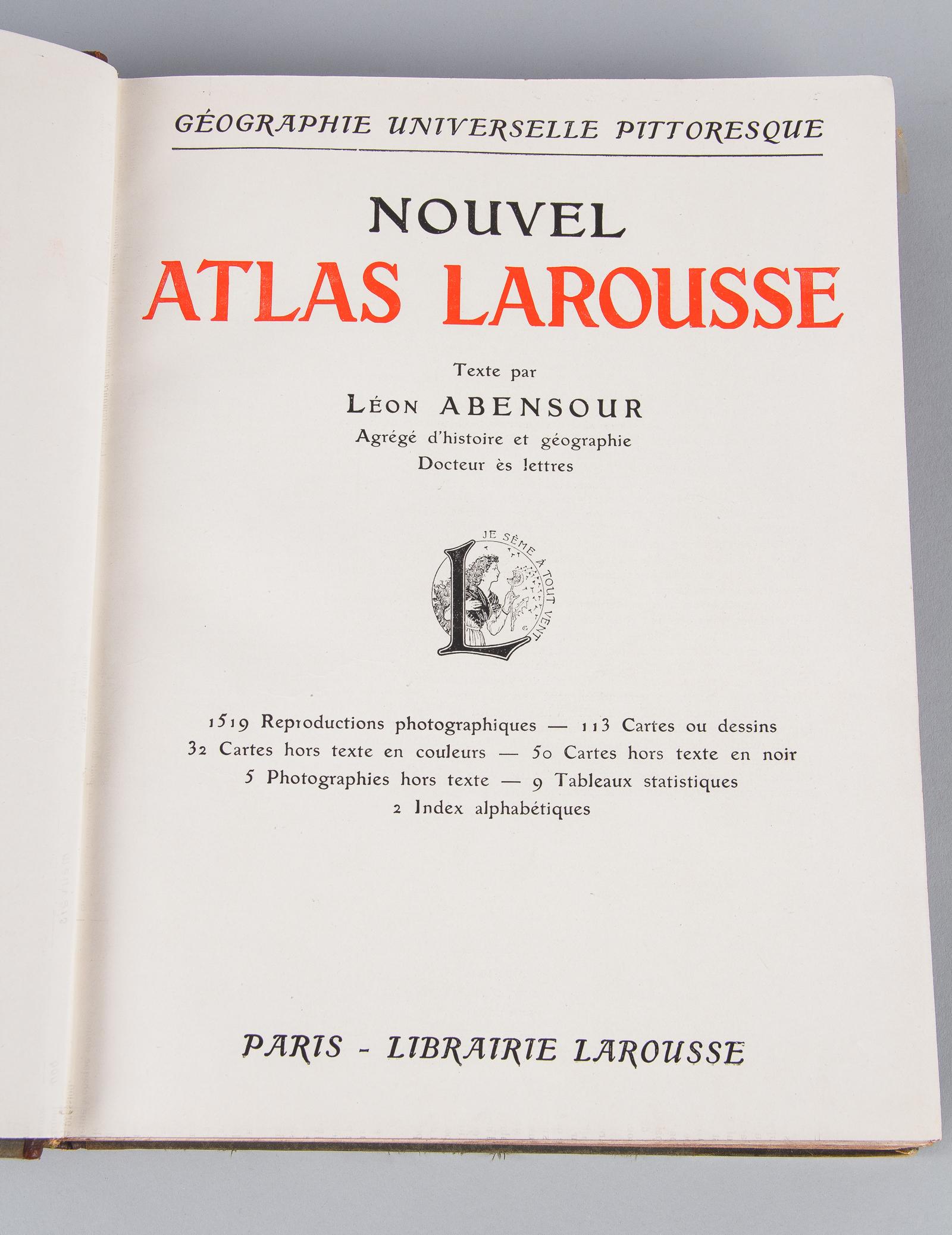 Leather French Book Nouvel Atlas Larousse, 1924 For Sale