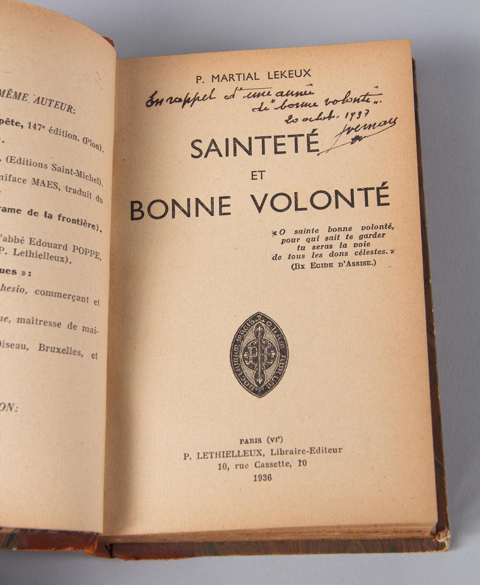 French Book Saintete et Bonne Volonte by P. Martial Lekeux, 1936 3