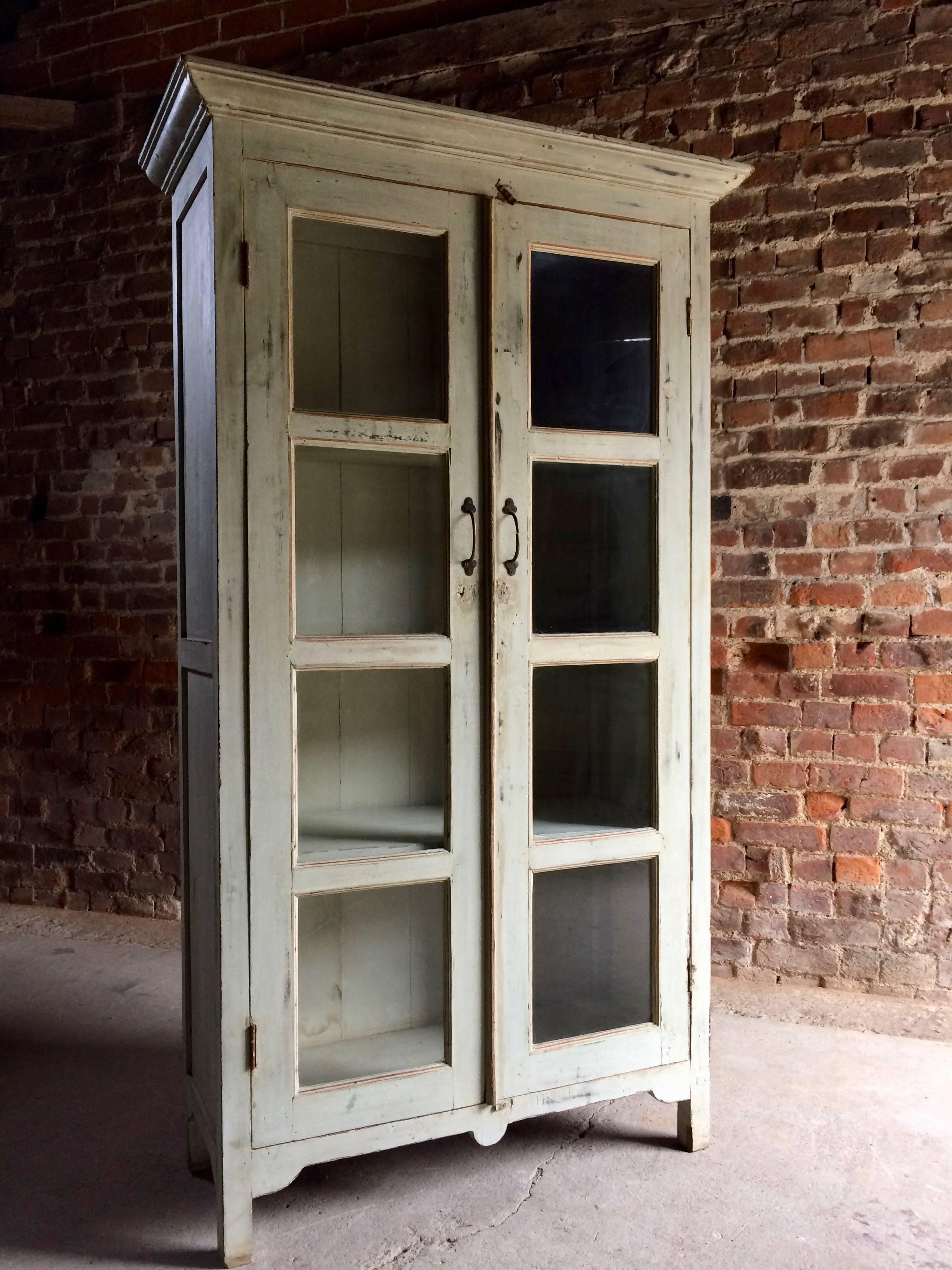 French Provincial French Bookcase Display Cabinet Vitrine Antique Painted Distressed