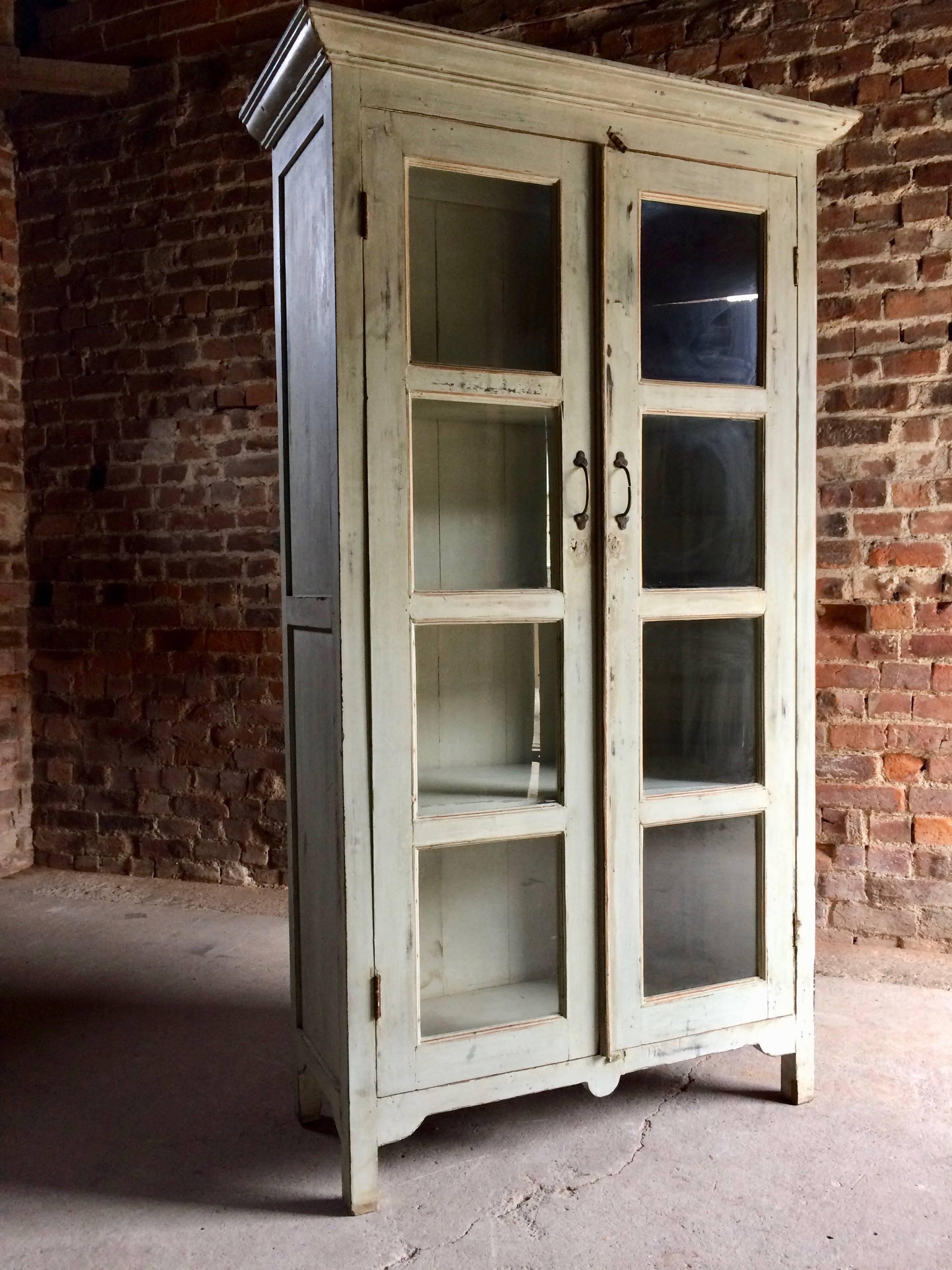Hand-Painted French Bookcase Display Cabinet Vitrine Antique Painted Distressed