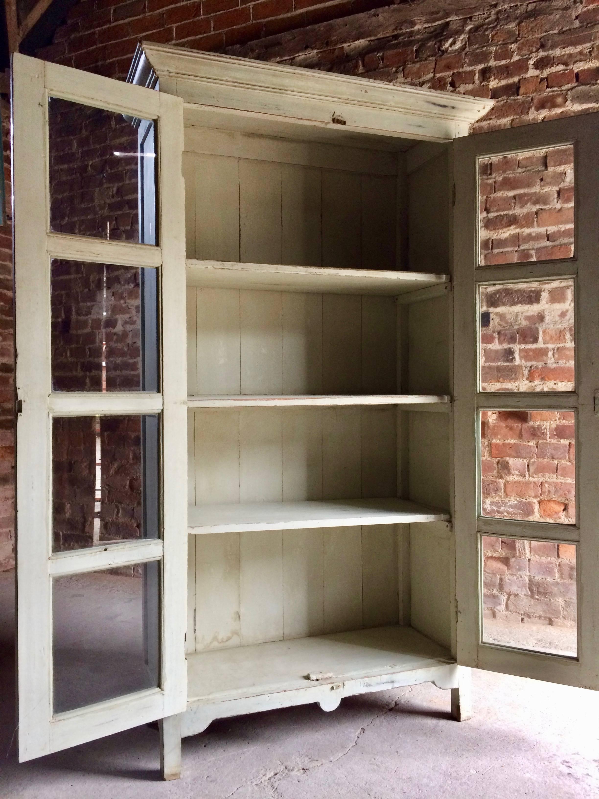 French Bookcase Display Cabinet Vitrine Antique Painted Distressed In Distressed Condition In Longdon, Tewkesbury