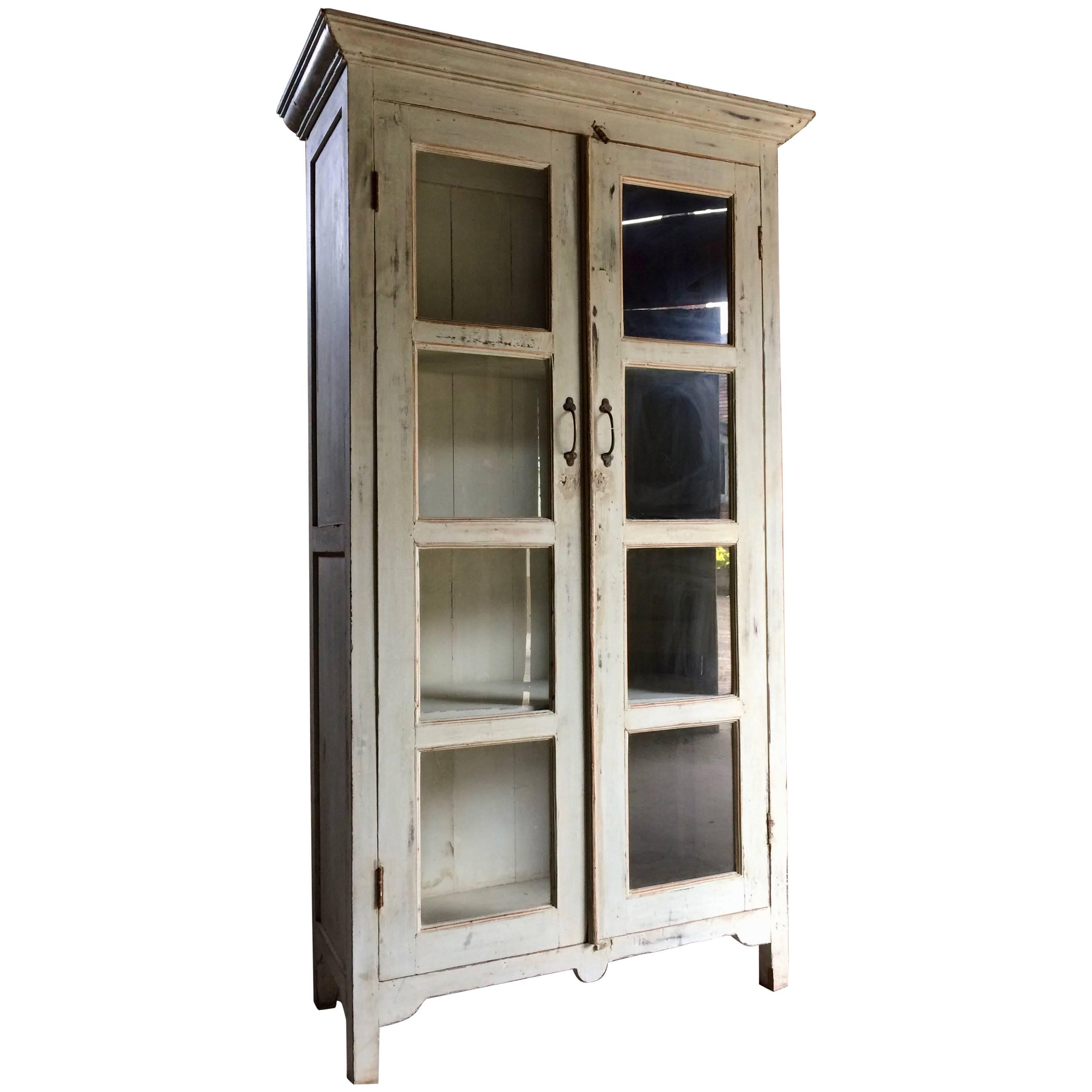 French Bookcase Display Cabinet Vitrine Antique Painted Distressed